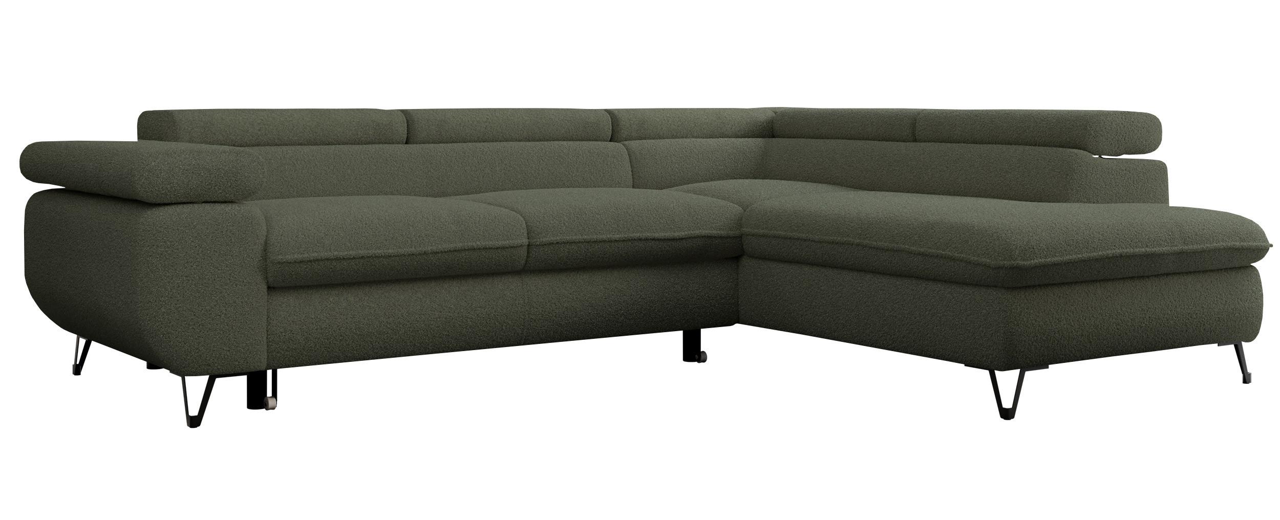 ECKSOFA PEDRO L Grün Boucle - Rechts Seite - Schwarz/Grün, Textil/Metall (273/208cm) - MKS