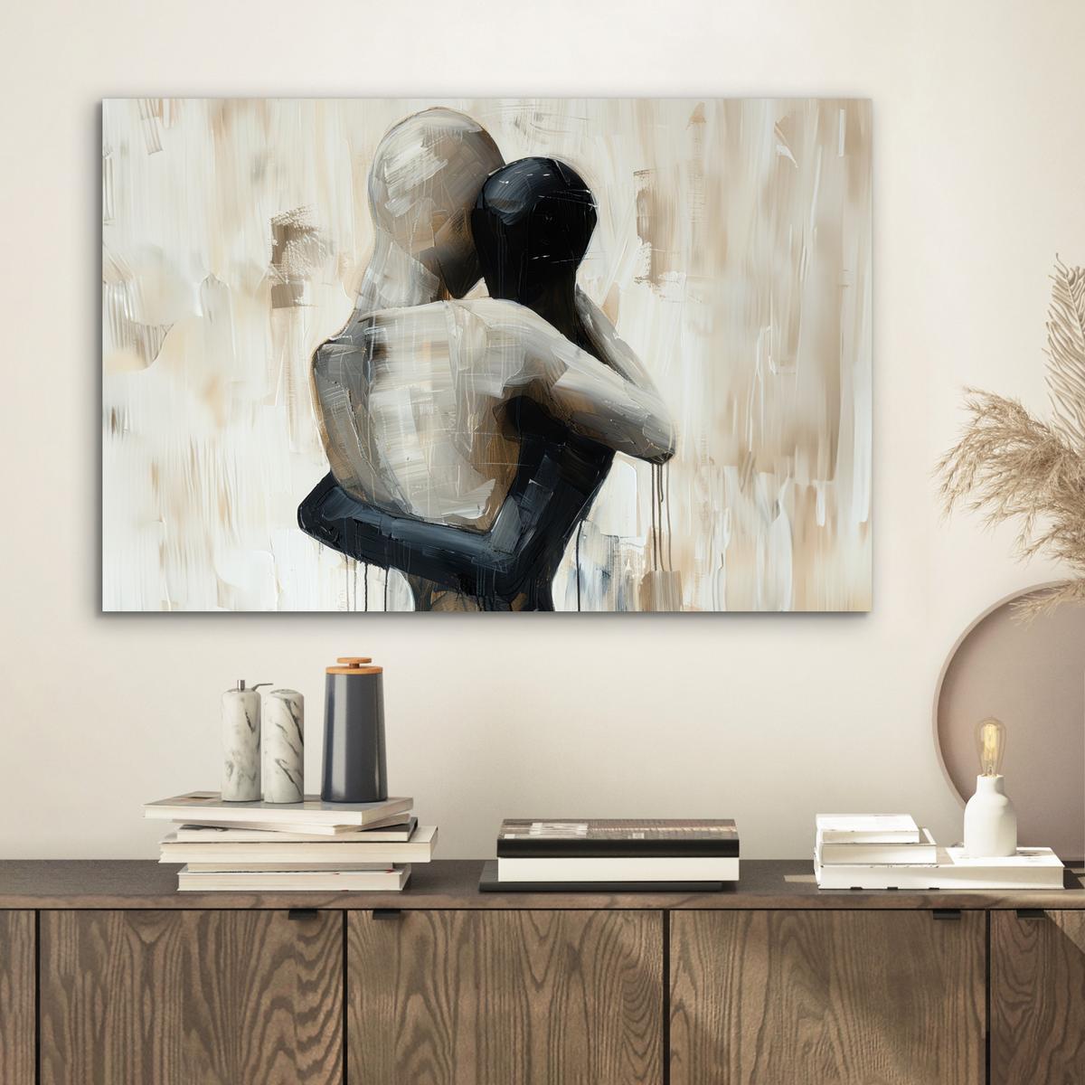 METALLBILD Abstrakt - Liebe - Schwarz und weiß - Modern Wandbild 60x40 cm - Schwarz, Metall (60/40cm) - MuchoWow