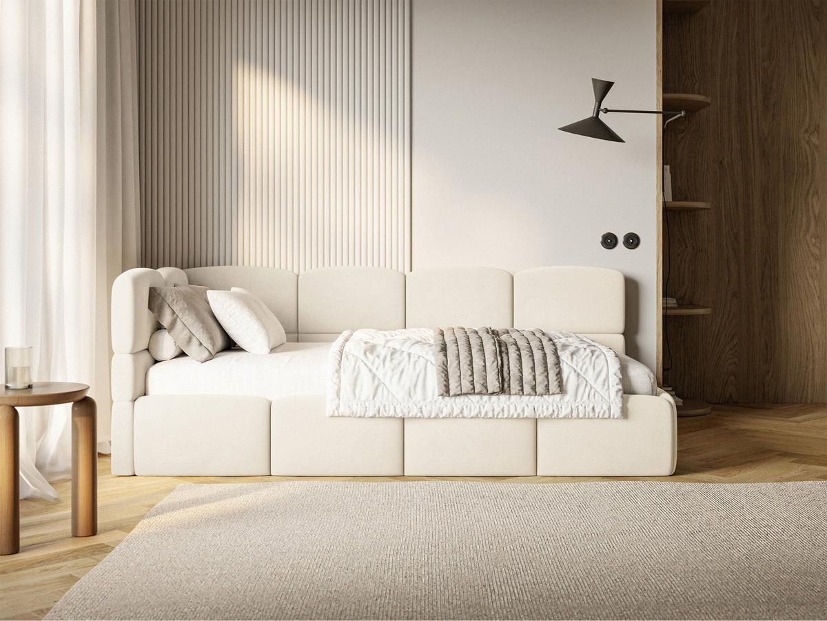 JUGENDBETT Cloudy Creme 120 cm, Easy-Clean-Velours - Creme/Schwarz, Kunststoff/Textil (120/200cm) - Selsey