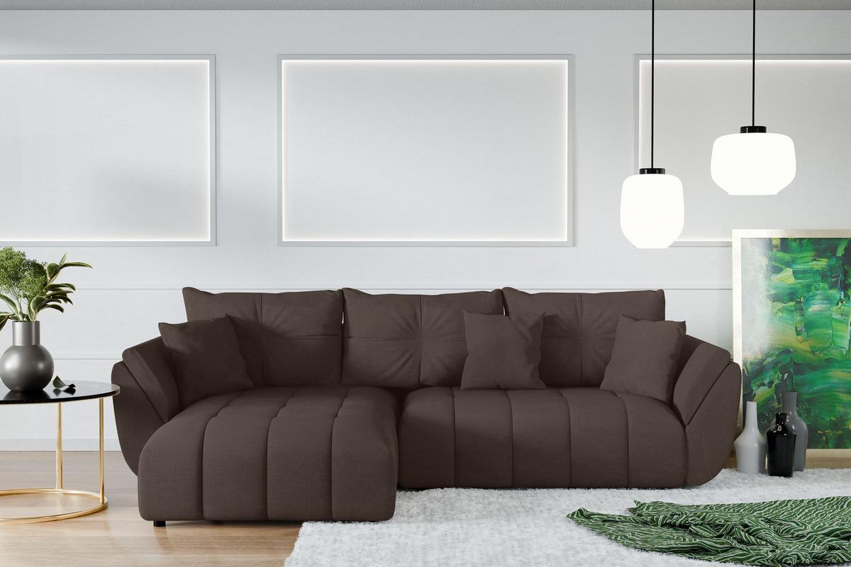 ECKSOFA L Form Verciani Braun 280/190/91 cm mit Schlaffunktion - Schwarz/Braun, Kunststoff/Textil (280/190cm) - AX Living