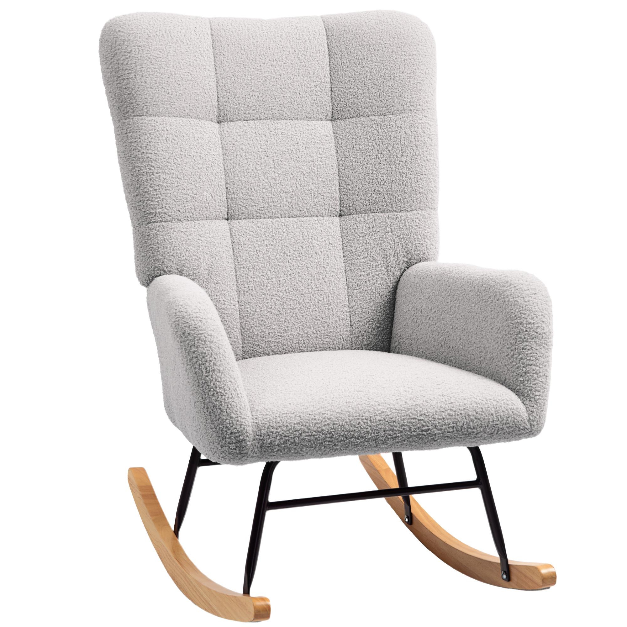 SCHAUKELSTUHL, Schaukelsessel mit Armlehne, Teddysamt-Optik, Hellgrau - Hellgrau/Naturfarben, Holz/Textil (70/100/94cm) - HOMCOM