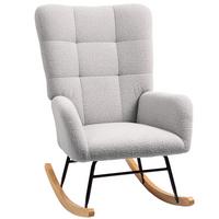 SCHAUKELSTUHL, Schaukelsessel mit Armlehne, Teddysamt-Optik, Hellgrau - Hellgrau/Naturfarben, Holz/Textil (70/100/94cm) - HOMCOM