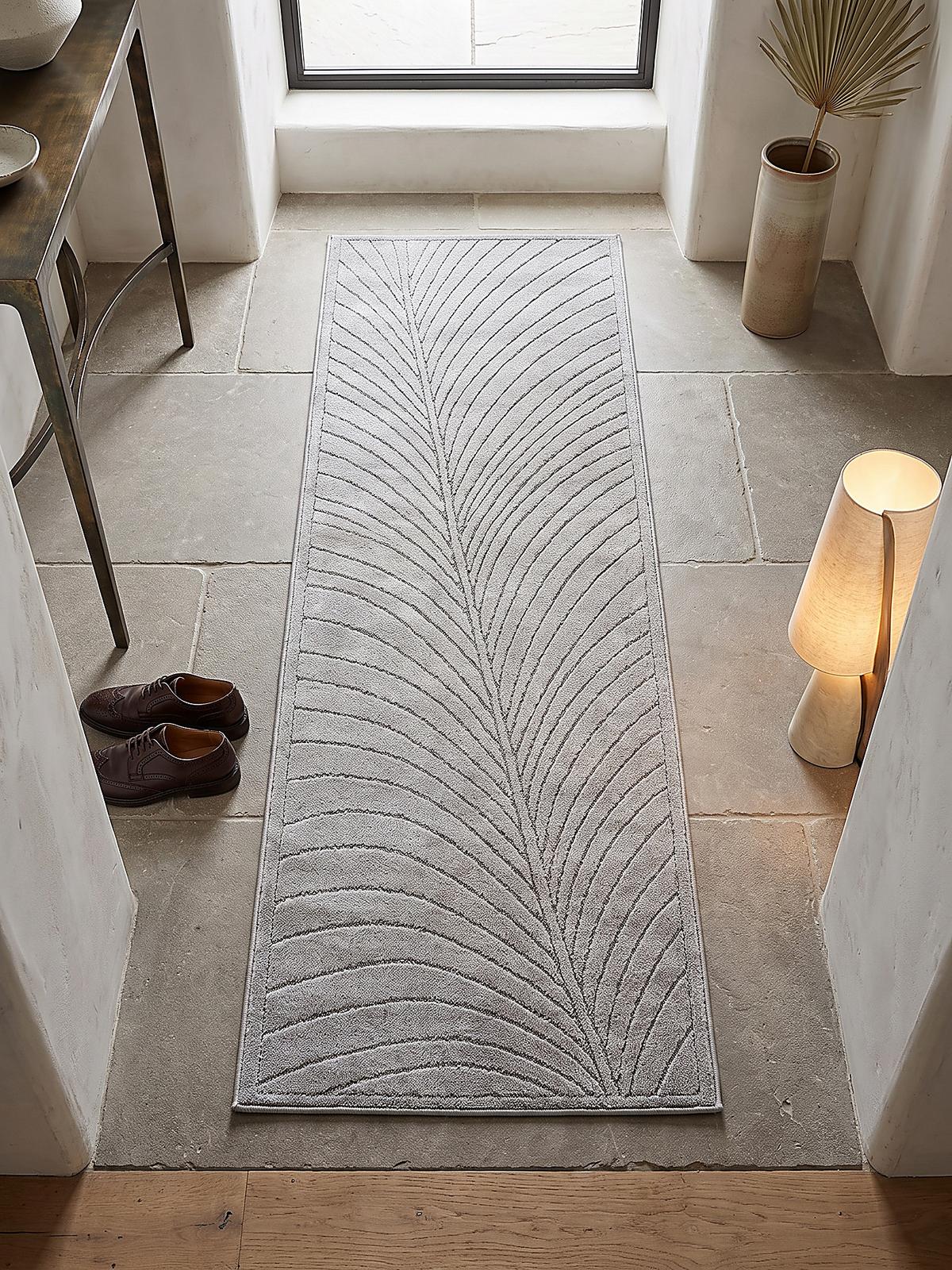 LÄUFER Outdoor, Fußbodenheizung-geeignet, mit Blattmotiv, aus Polypropylen, ENGADIN in Silbergrau, 80 x 150 cm - Grau, Textil (80/150cm) - KADIMA DESIGN