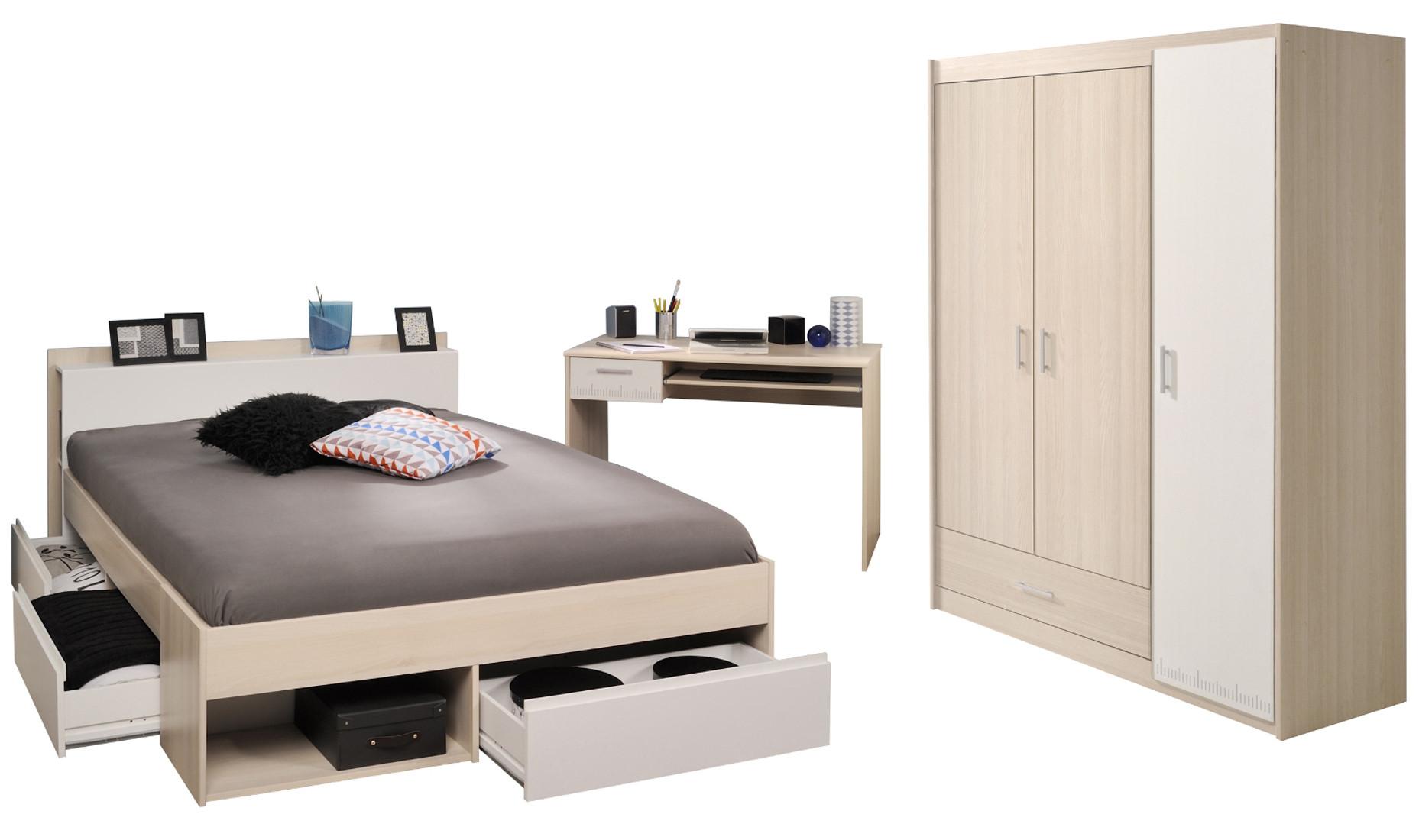 JUGENDZIMMER Set Kleiderschrank Stauraumbett 160 cm Schreibtisch - Silberfarben/Weiß, Holz/Holzwerkstoff (160/179/200cm) - Parisot Meuble