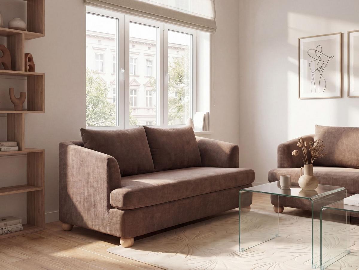 3-SITZER-SOFA Chenillegewebe Braun Rattvik - Hellbraun, Textil (198/86/82cm) - Beliani