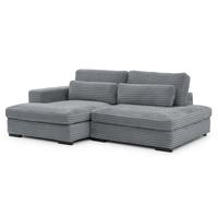 ECKSOFA Wolke mit tiefer Sitzfläche, Schlaffunktion und praktischem Bettkasten aus weichem Grau Cordstoff - Schwarz/Grau, Holz/Kunststoff (162/225cm) - S-Style