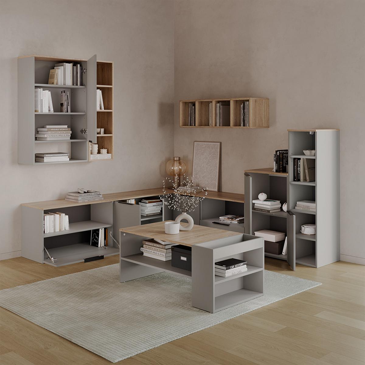 KOMMODE Piave Greige mit Regal - Greige, Holzwerkstoff (50/80/40cm) - Livinity®