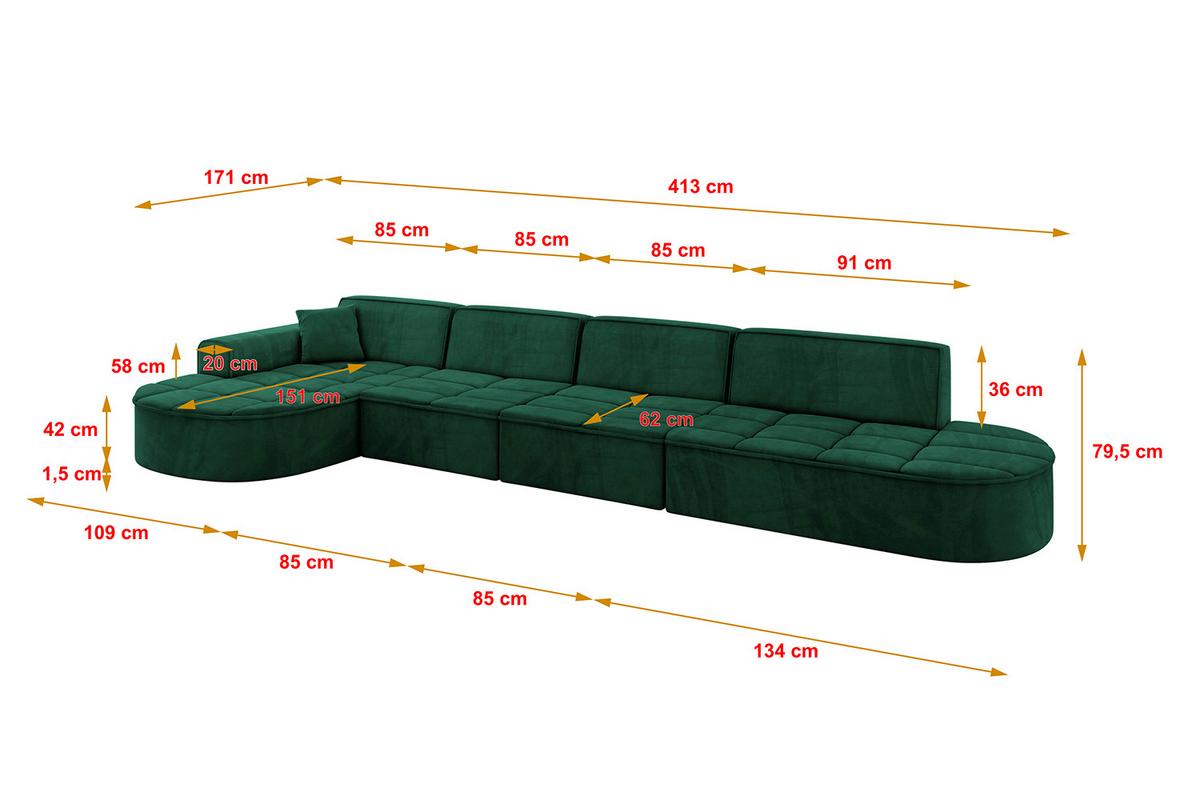 ECKSOFA Ottomane Links TARO-L3 - 413x171x79,5 cm Dunkelgrün - Grün, Holzwerkstoff/Textil (413/171cm) - ALTDECOR