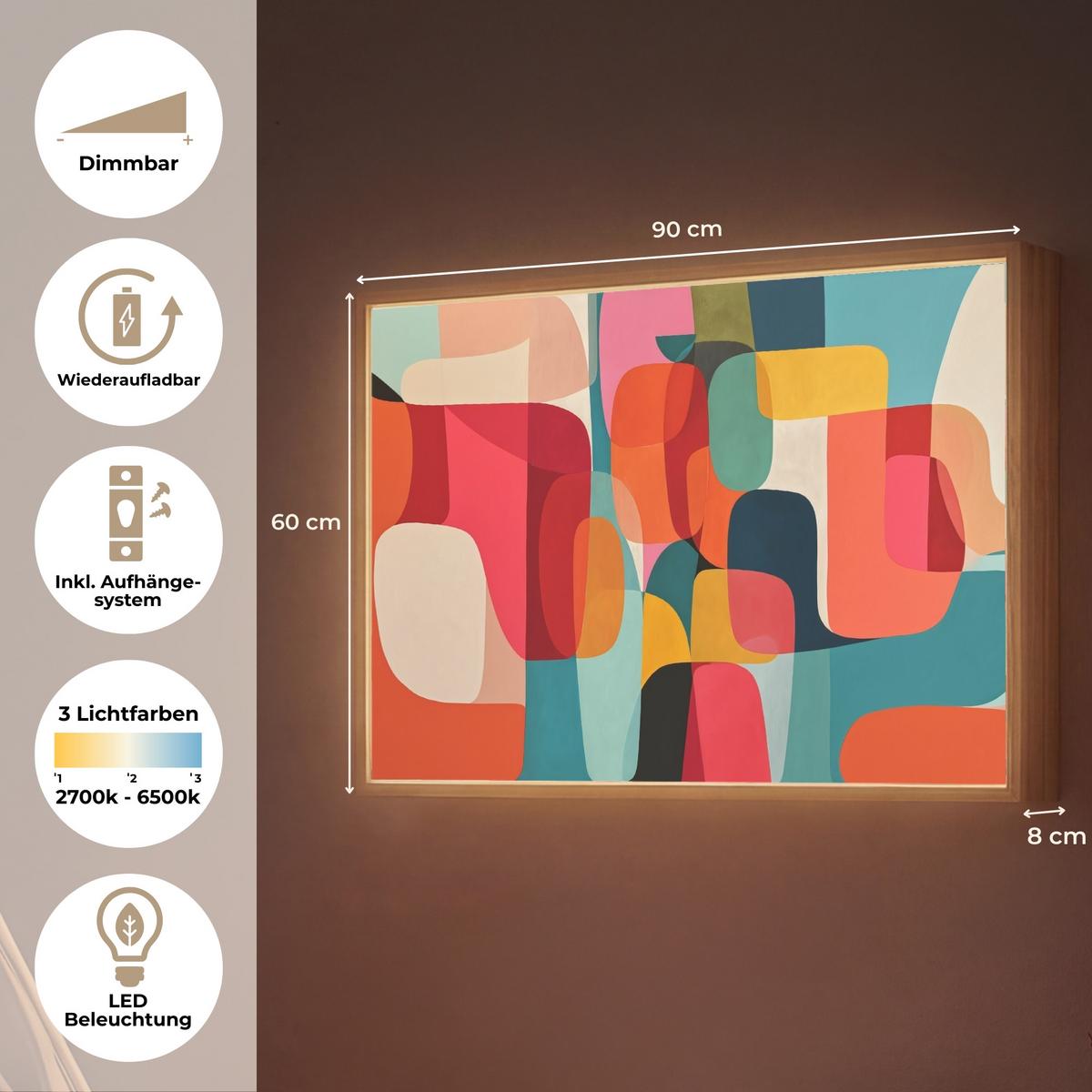 WANDLEUCHTE MIT AKKU Formen - Bunt - Abstrakt - Flugzeuge 90x60 cm - Multicolor, Holzwerkstoff (90/60/8cm) - OnlyWow