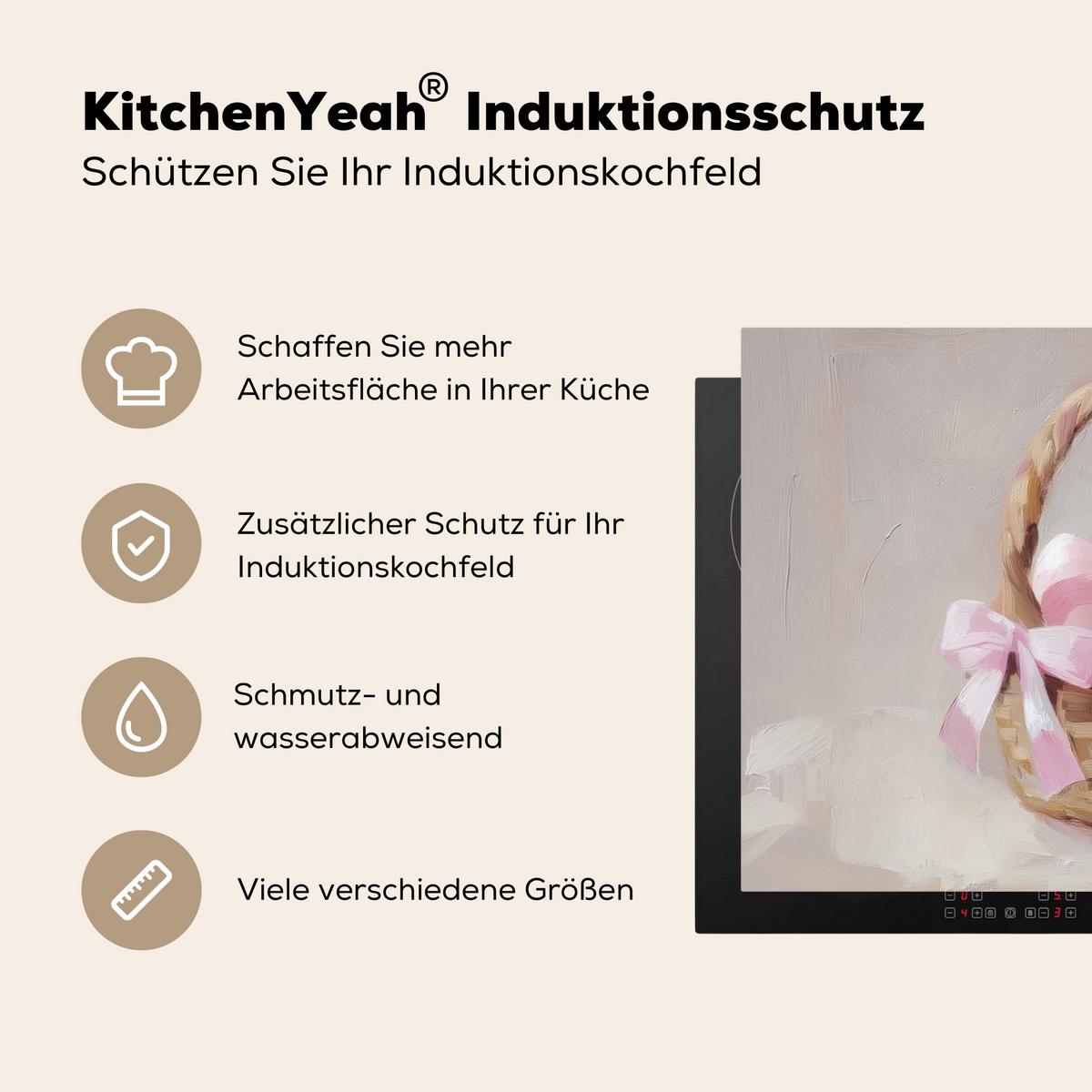 HERDABDECKPLATTE Korb - Eier - Rosa Induktionsmatte 71x52 cm - Beige, Kunststoff (71/52/0.2cm) - MuchoWow