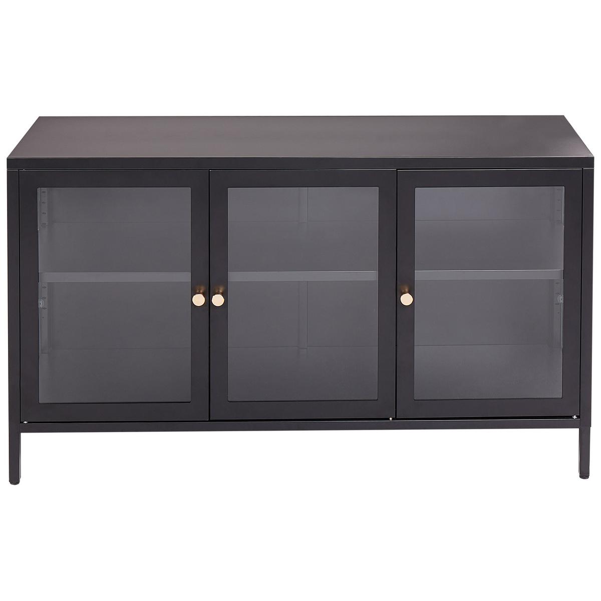 SIDEBOARD mit Glastüren Metall 115 cm Schwarz Newport - Schwarz, Metall (115/65/35cm) - Beliani