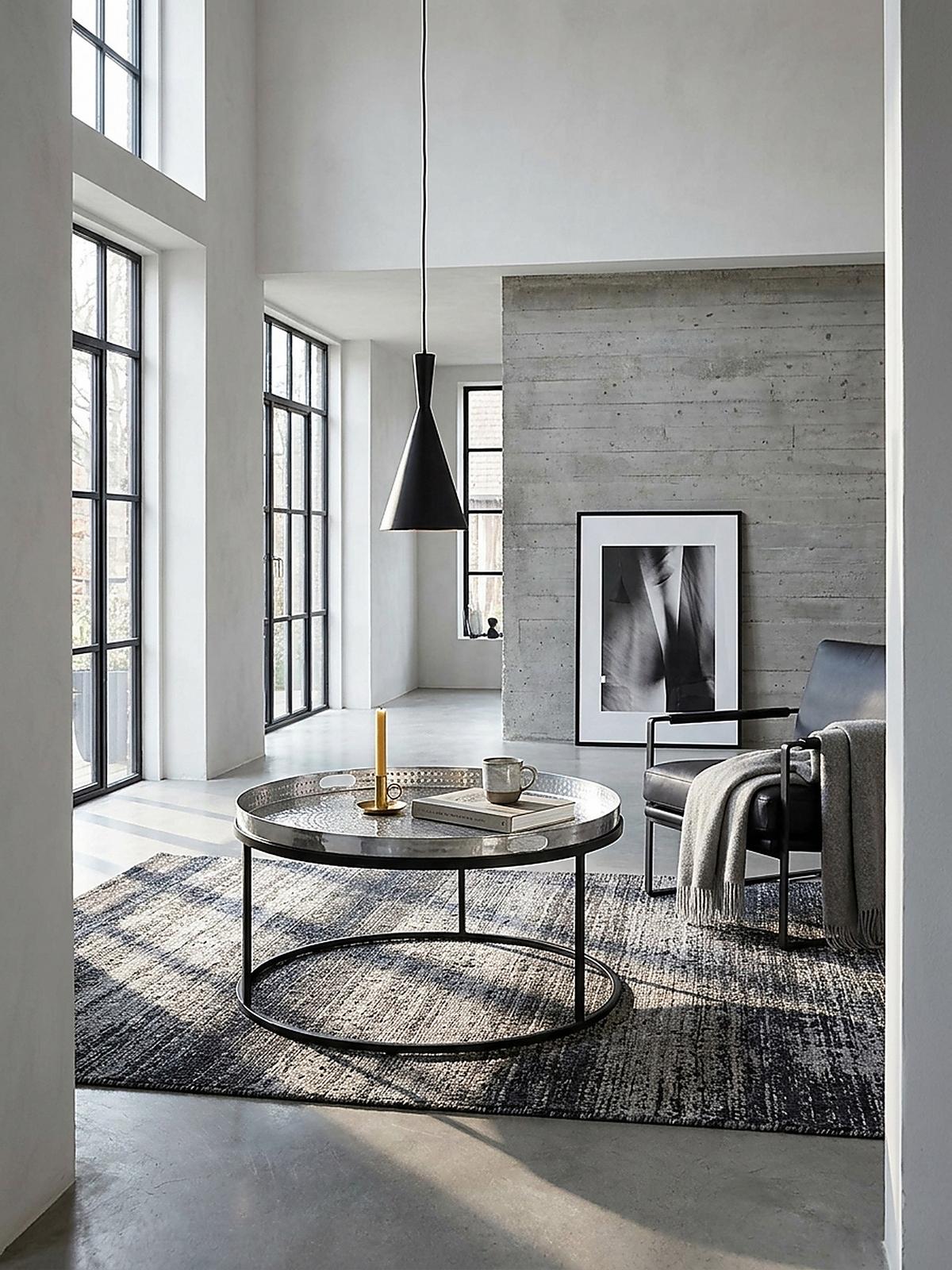 COUCHTISCH mit Hammerschlag-Struktur, abnehmbares Tablett, aus Aluminium und Eisen, Silber 62x62x36 cm - Silberfarben/Schwarz, Metall (62/62/36cm) - KADIMA DESIGN