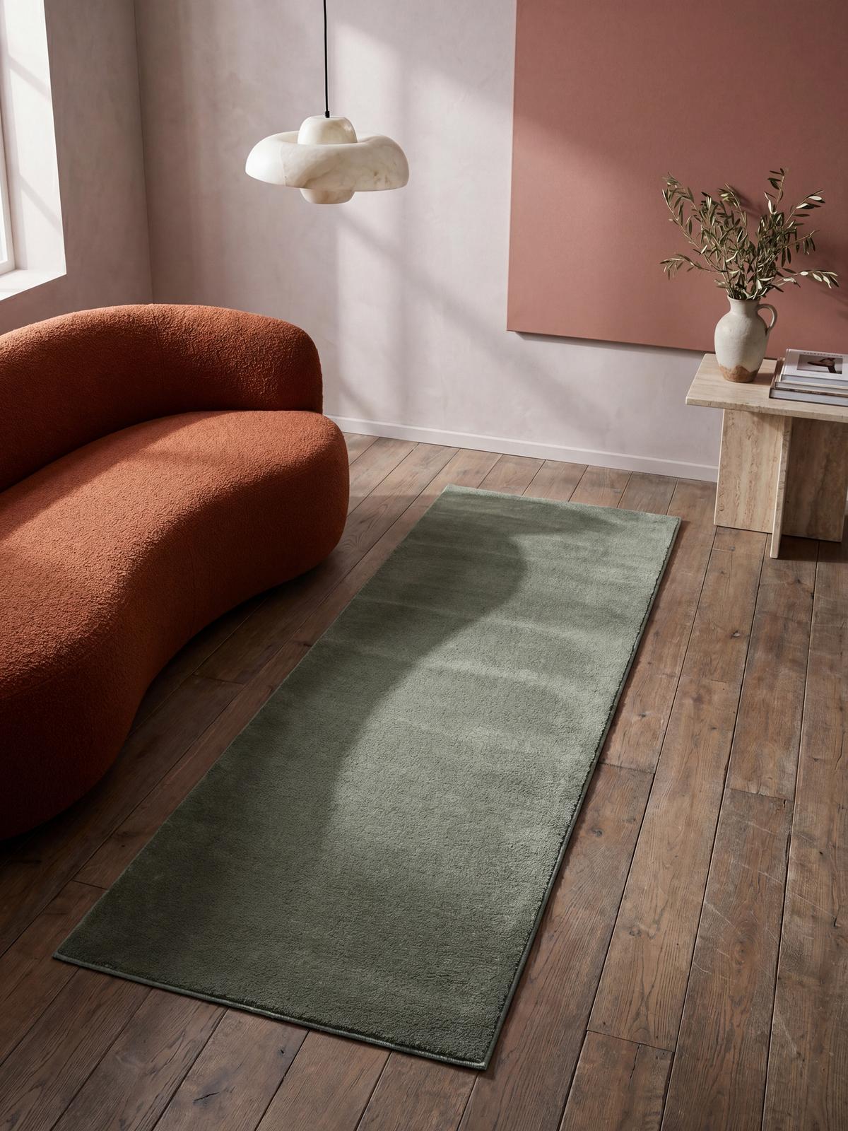 TEPPICHLÄUFER Antirutsch Uni ALDAN Polyester Waldgrün 80 x 150 cm - Grün, Textil (80/150cm) - KADIMA DESIGN
