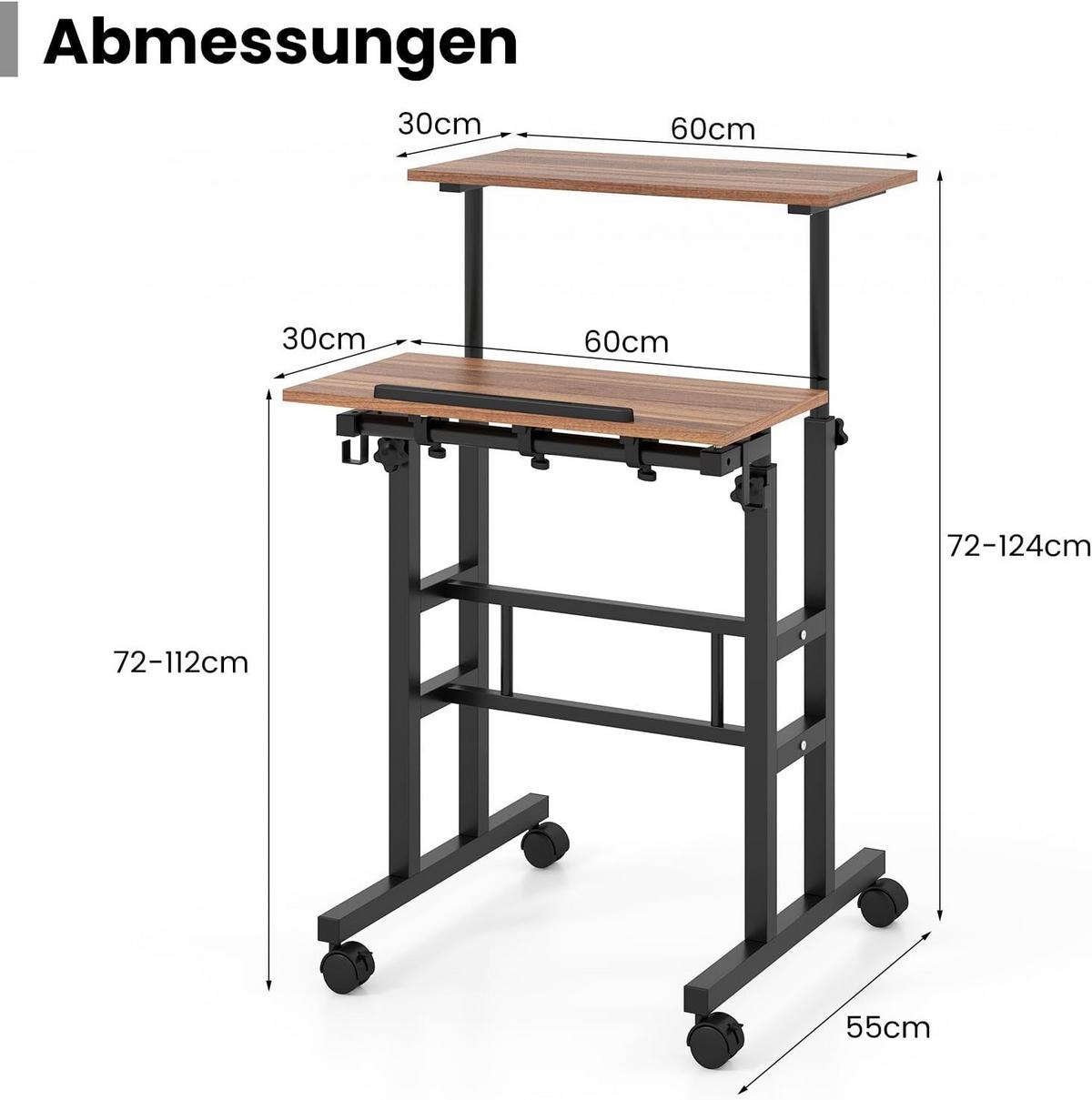 COMPUTERTISCH Walnuss - Walnussfarben, Holzwerkstoff (55/60/124cm) - COSTWAY