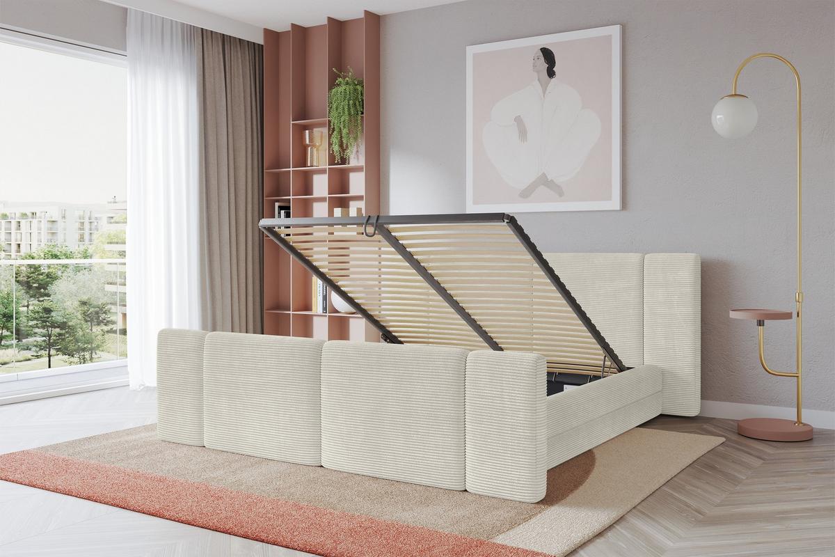 POLSTERBETT mit Bettkasten, Fußteil und Lattenrost, Bett mit Matratze H3/H4 - TEVO-Z 140x200 Creme - Sahara, Holzwerkstoff/Textil (140/200cm) - ALTDECOR