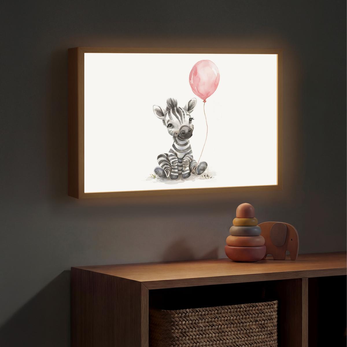 NACHTTISCHLAMPE MIT AKKU Zebra - Baby - Tiere - Rosa Luftballon 60x40 cm - Weiß, Holzwerkstoff (8/60/40cm) - OnlyWow