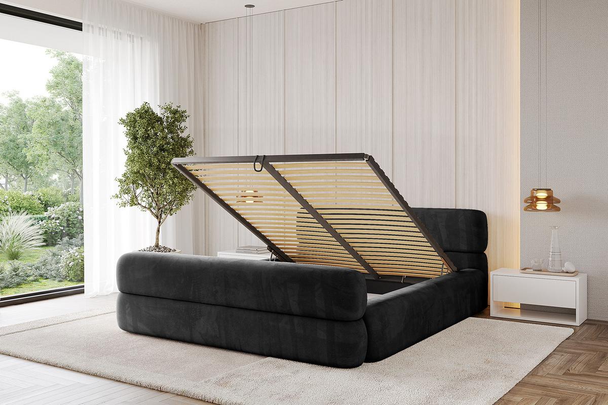 POLSTERBETT mit Bettkasten, Fußteil und Lattenrost, Boxbett mit Matratze H3/H4 - ENORA-Z-V1 180x200 Schwarz - Schwarz, Holzwerkstoff/Textil (180/200cm) - ALTDECOR