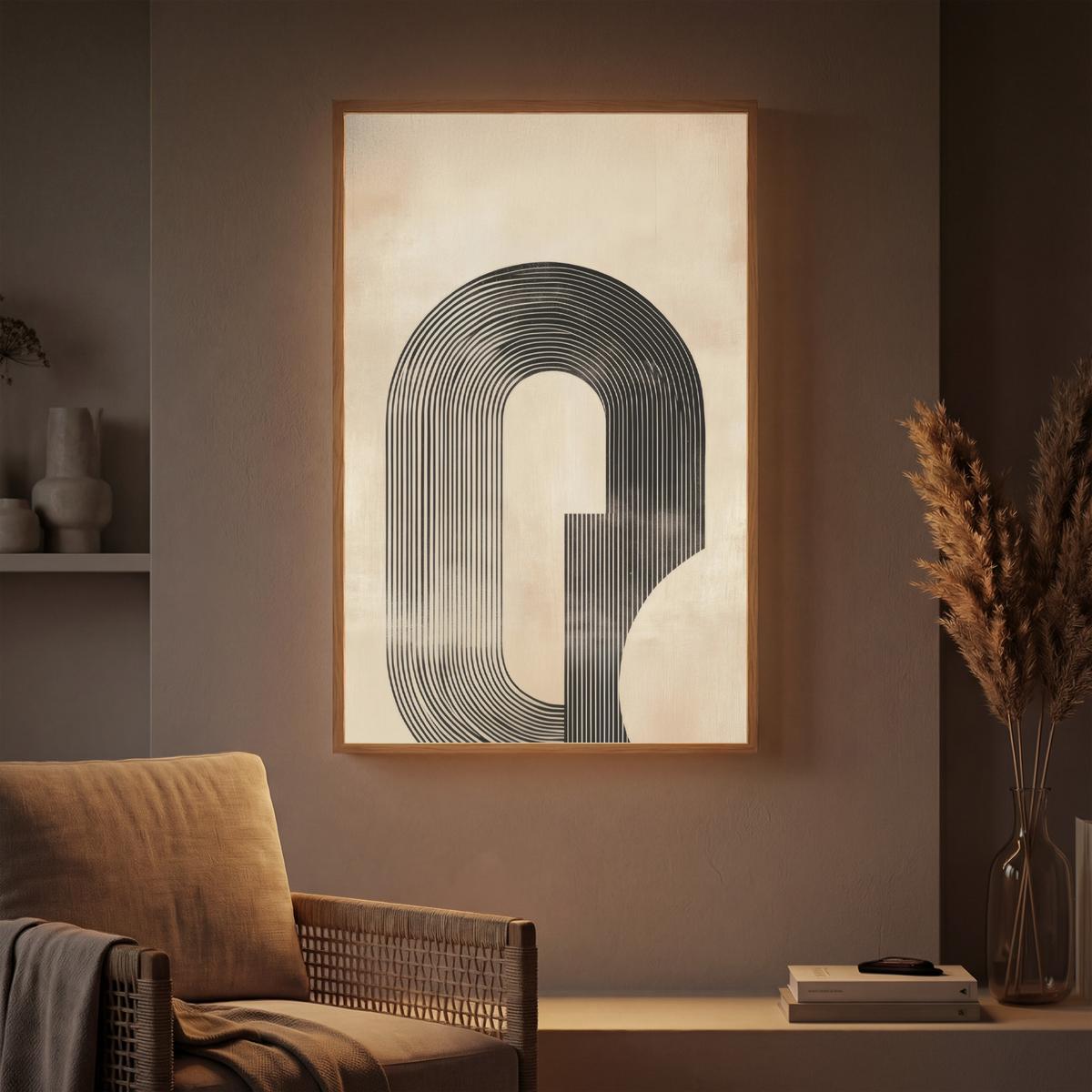WANDLEUCHTE MIT AKKU Schleife - Streifen - Minimalistisch - Schwarz 60x90 cm - Beige, Holzwerkstoff (60/90/8cm) - OnlyWow