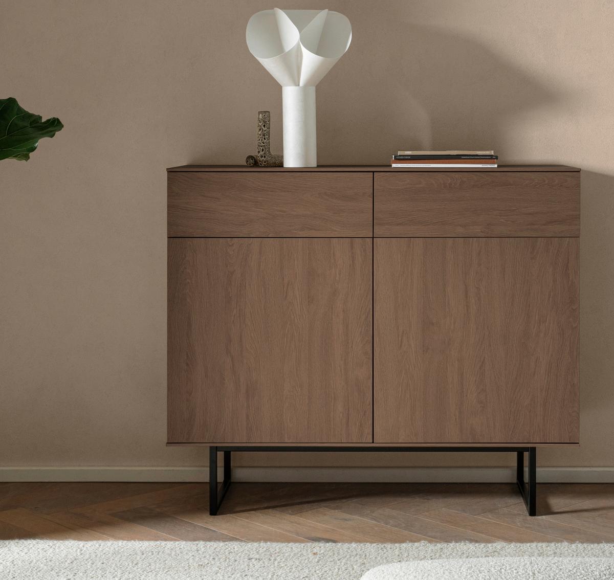 KOMMODE in Nussbaum 115 x 98 cm, Sideboard mit Push-to-Open - Nussbaumfarben/Schwarz, Holzwerkstoff/Metall (115/98/40cm) - Furn.Design