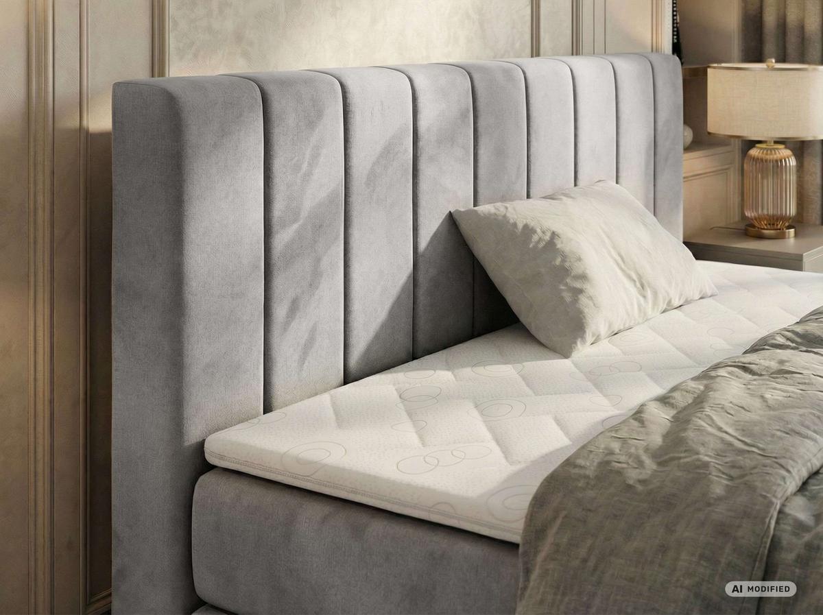 BOXSPRINGBETT ALVER KING DUO 200/200 - Hellgrau Velvet - Topper T25 - H3 - Hellgrau/Schwarz, Kunststoff/Textil (200/200cm) - MKS