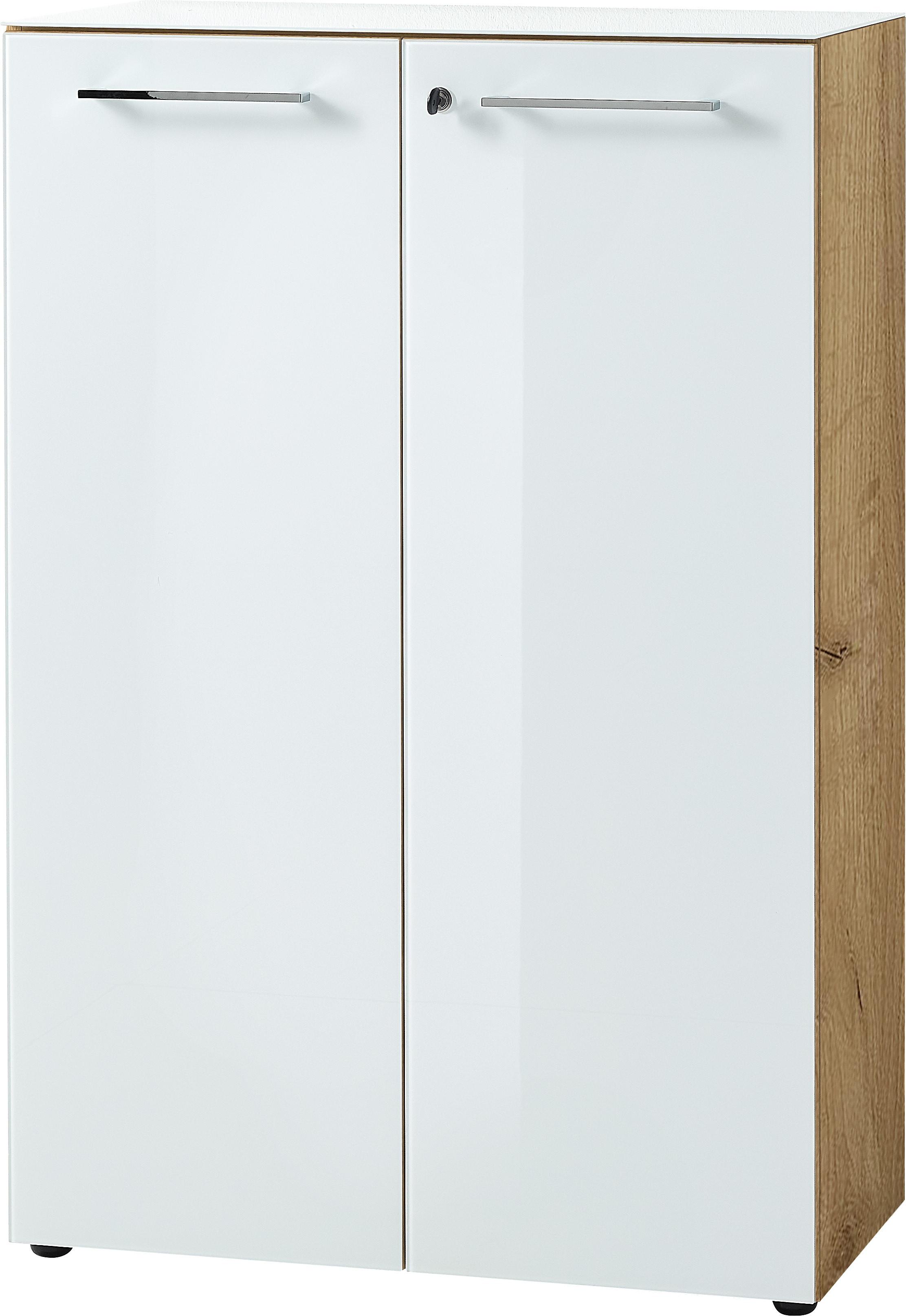 AKTENSCHRANK "Muenchen" Glasfront Soft-Close Abschließbar, Chalet-Eiche-Nb./Weiß 80x37x120cm - Weiß, Holzwerkstoff/Metall (80/120/37cm) - KADIMA DESIGN