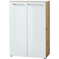 AKTENSCHRANK "Muenchen" Glasfront Soft-Close Abschließbar, Chalet-Eiche-Nb./Weiß 80x37x120cm - Weiß, Holzwerkstoff/Metall (80/120/37cm) - KADIMA DESIGN