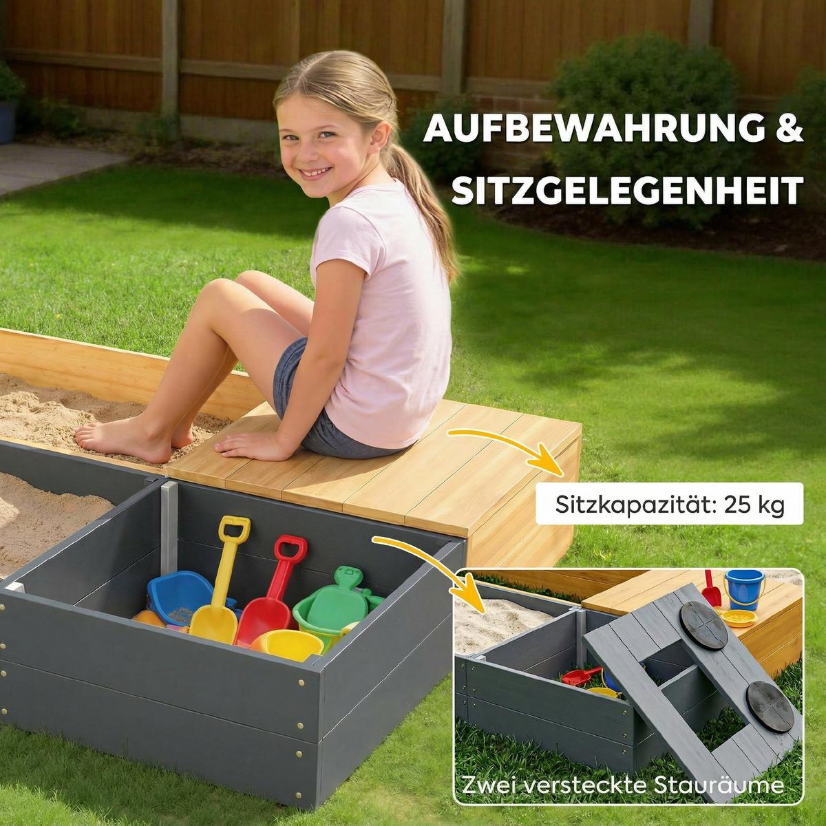 SANDKASTEN 2er Set Tannenholz Kunststoff Gelb - Gelb, Holz (150/90/19.5cm) - AIYAPLAY