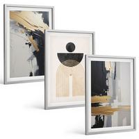 BILDER SET 3er Set - 40x60 cm Silberner Rahmen - Abstrakte Geometrie Eleganz - Silberfarben, Kunststoff (40/60cm) - TULUP