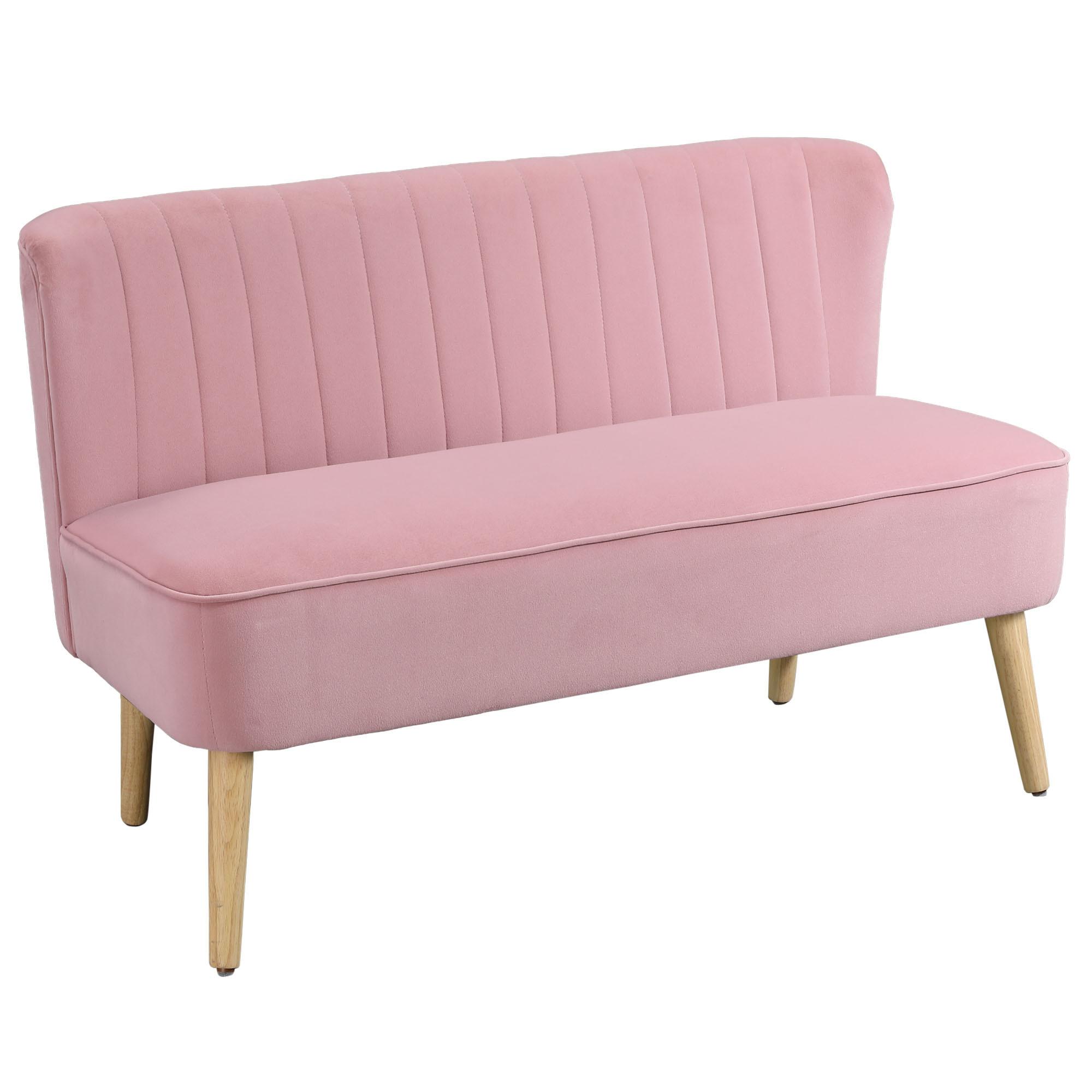 SOFA 2-Sitzer mit verstellbaren Fußpolster Pink - Rosa/Naturfarben, Holz/Textil (56.5/77/117cm) - HOMCOM