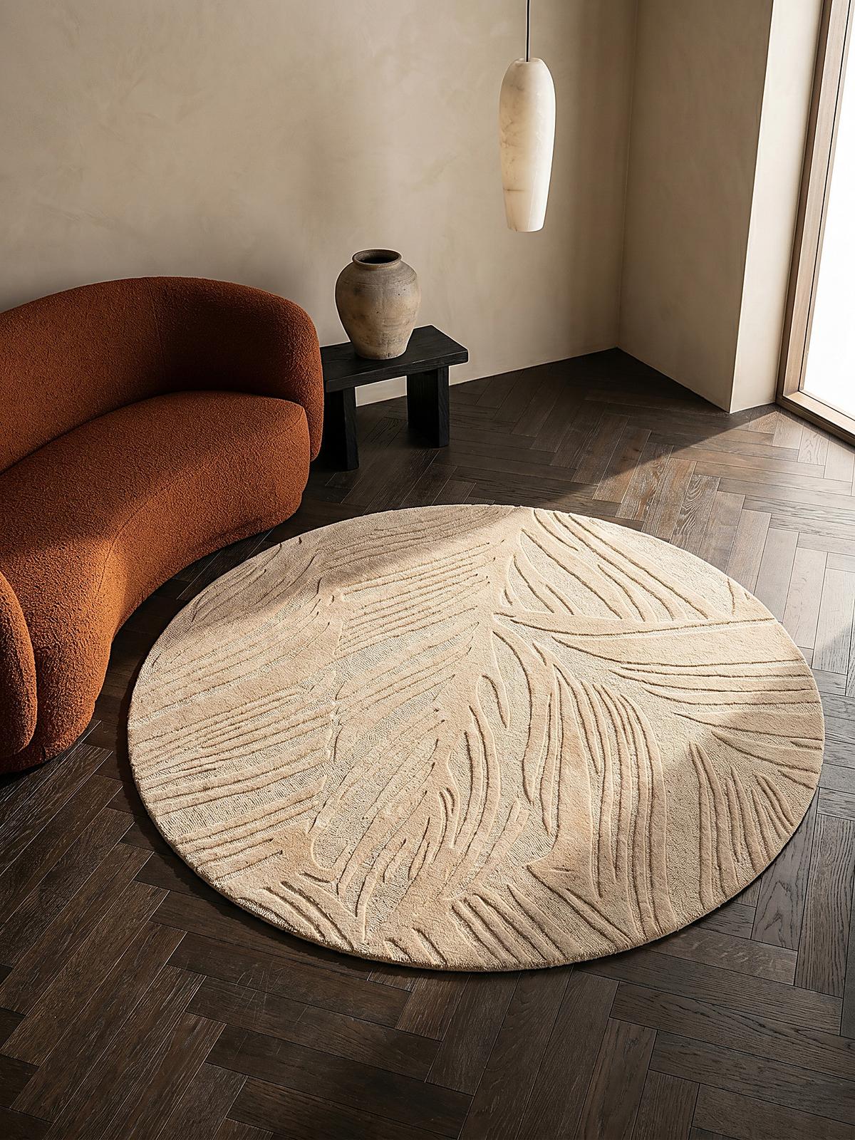 WOLLTEPPICH LEVEN, floral, Beige, Ø 160 cm - Beige, Textil (160/160cm) - KADIMA DESIGN
