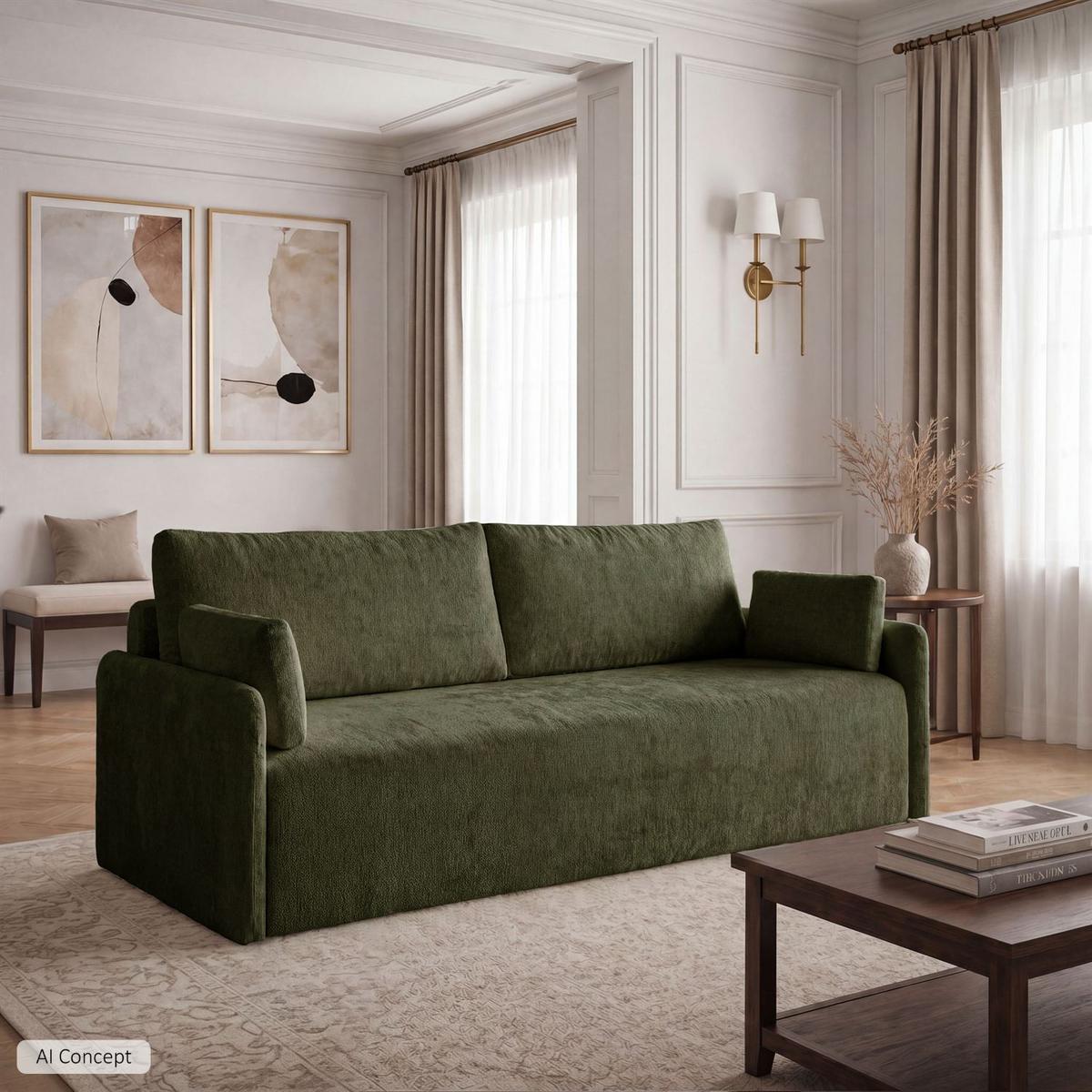 SOFA NUBO mit Schlaffunktion und Bettkasten Harmony 39 - Grün, Textil (205/91/86cm) - Lookway