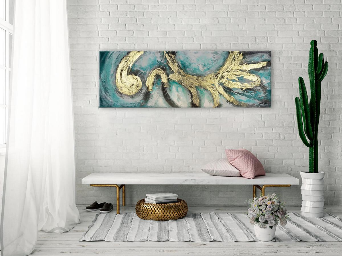 ÖLGEMÄLDE 150/50 cm - Türkis/Weiß, Holz/Textil (150/50cm) - KUNSTLOFT