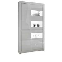 VITRINE Hochglanz weiß, mit weiß oder grau, Vitrinenschrank 100 x 200 cm, Soft-Close - Weiß Hochglanz/Weiß, Glas/Holzwerkstoff (100/198/35cm) - Furn.Design