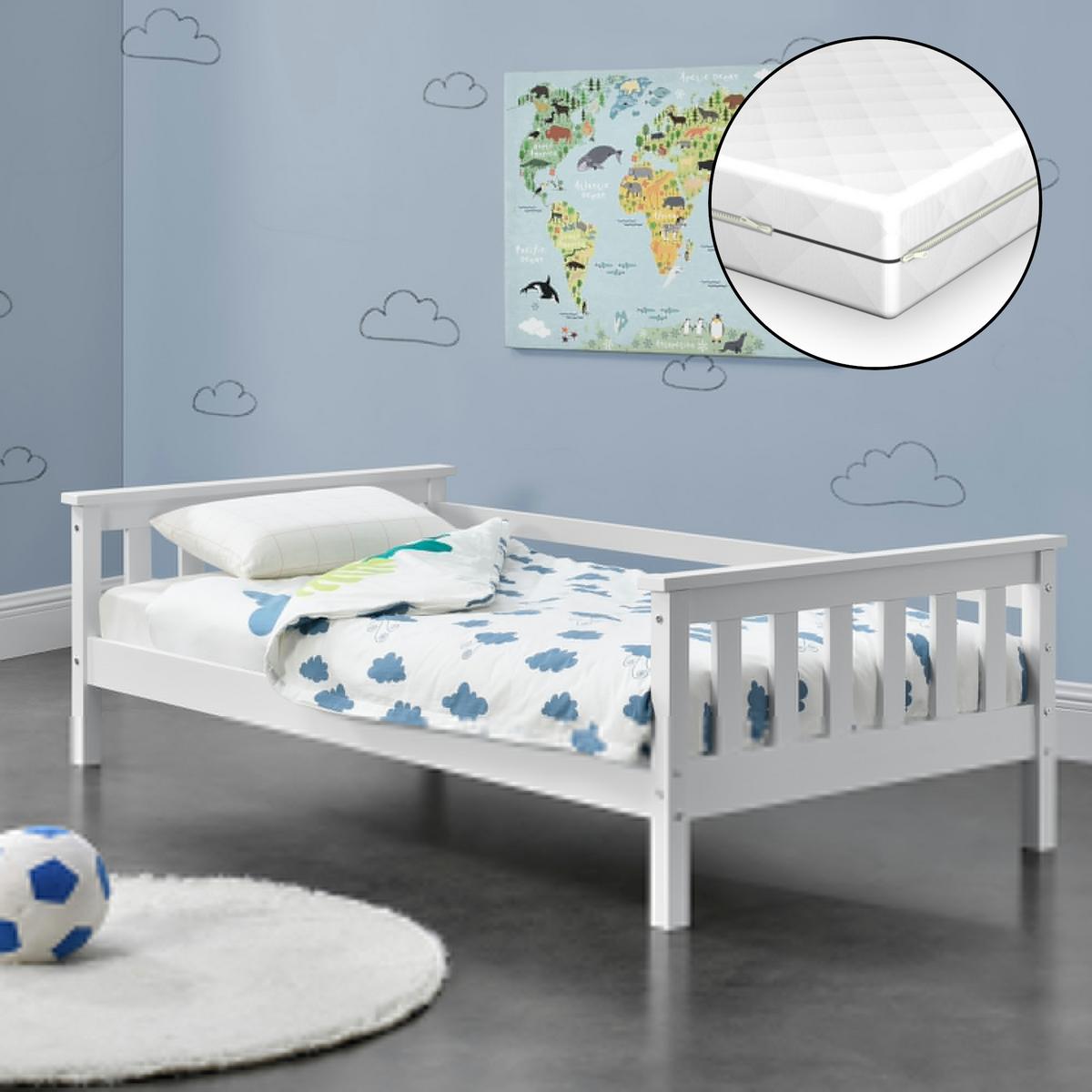 KINDERBETT Nuuk mit Matratze - Weiß, Holz/Textil (80/160cm) - [en.casa]