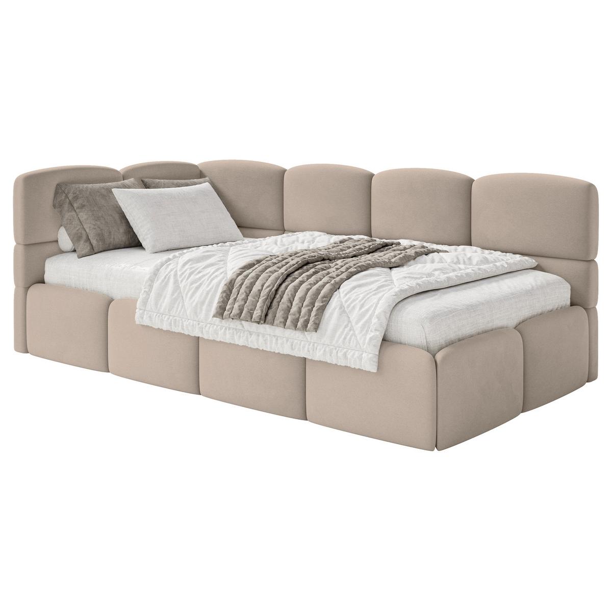 JUGENDBETT Cloudy Beige 90x200 cm, Kopfteil links, Samt - Beige/Schwarz, Kunststoff/Textil (90/200cm) - Selsey