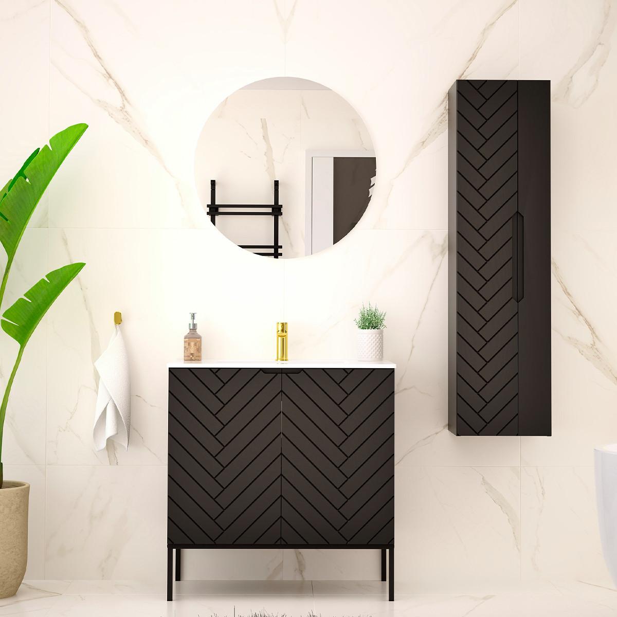 BADMÖBEL 80cm Daria 2er-Set Schwarz - Schwarz, Holzwerkstoff (80/82/45.8cm) - Petits-meubles