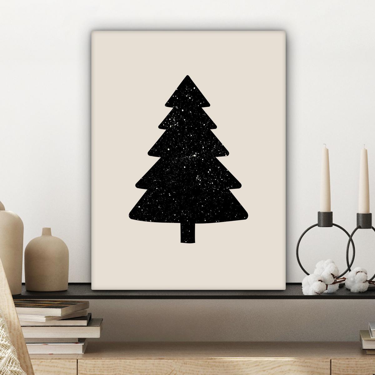 LEINWANDBILD Weihnachtsbaum - Schwarz - Urlaub - Beige Room Decor 30x40 cm - Schwarz, Textil (30/40cm) - MuchoWow