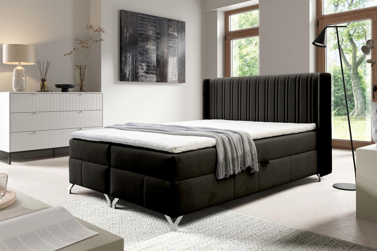 BOXBETT Damien - Schwarz, Holzwerkstoff/Textil (160/200cm) - Fun Möbel