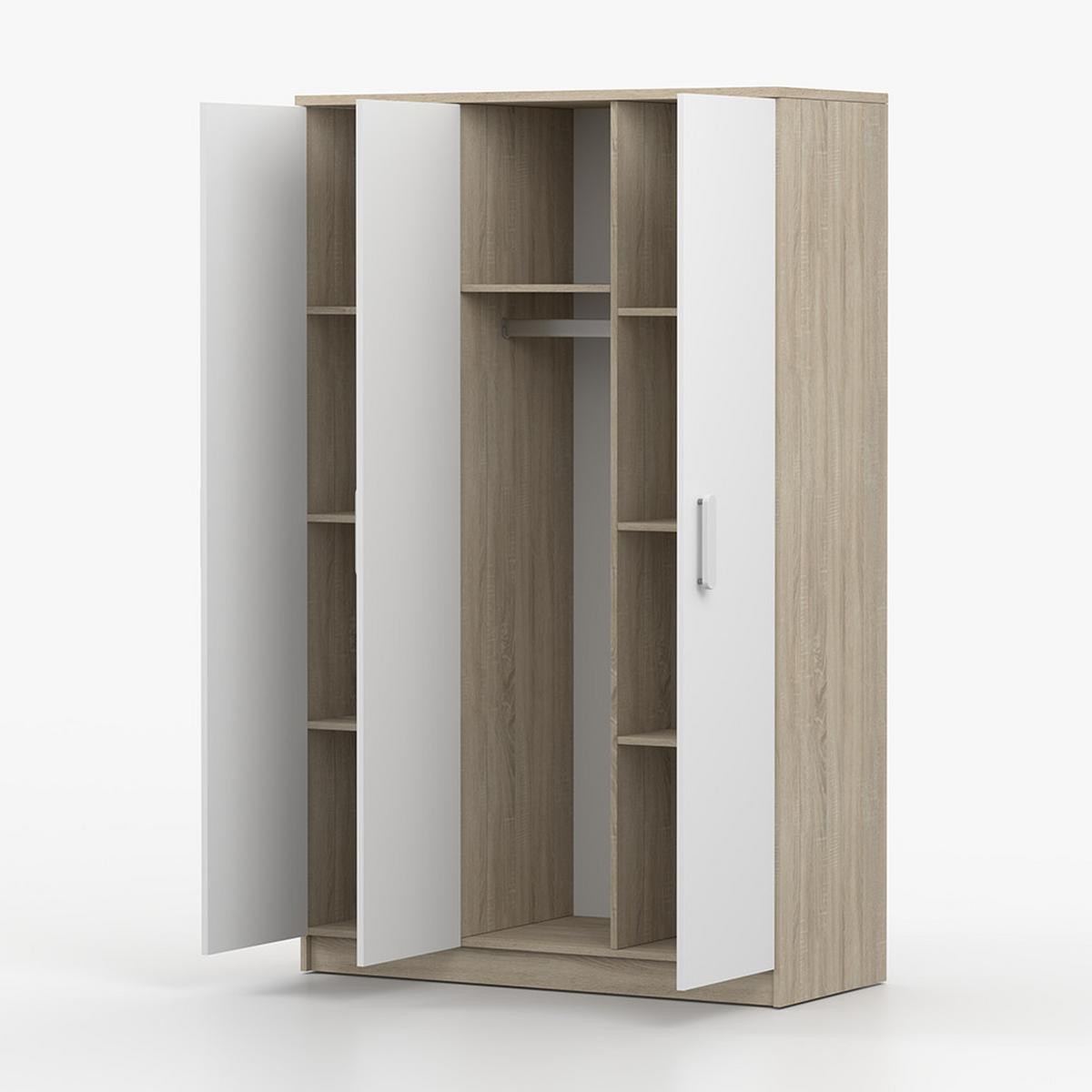 KLEIDERSCHRANK Jonas III 2D 19, 120/192/50, 3-türig, Sonoma-Eiche - Weiß/Sonoma Eiche, Holzwerkstoff (120/194/50cm) - imoebel24