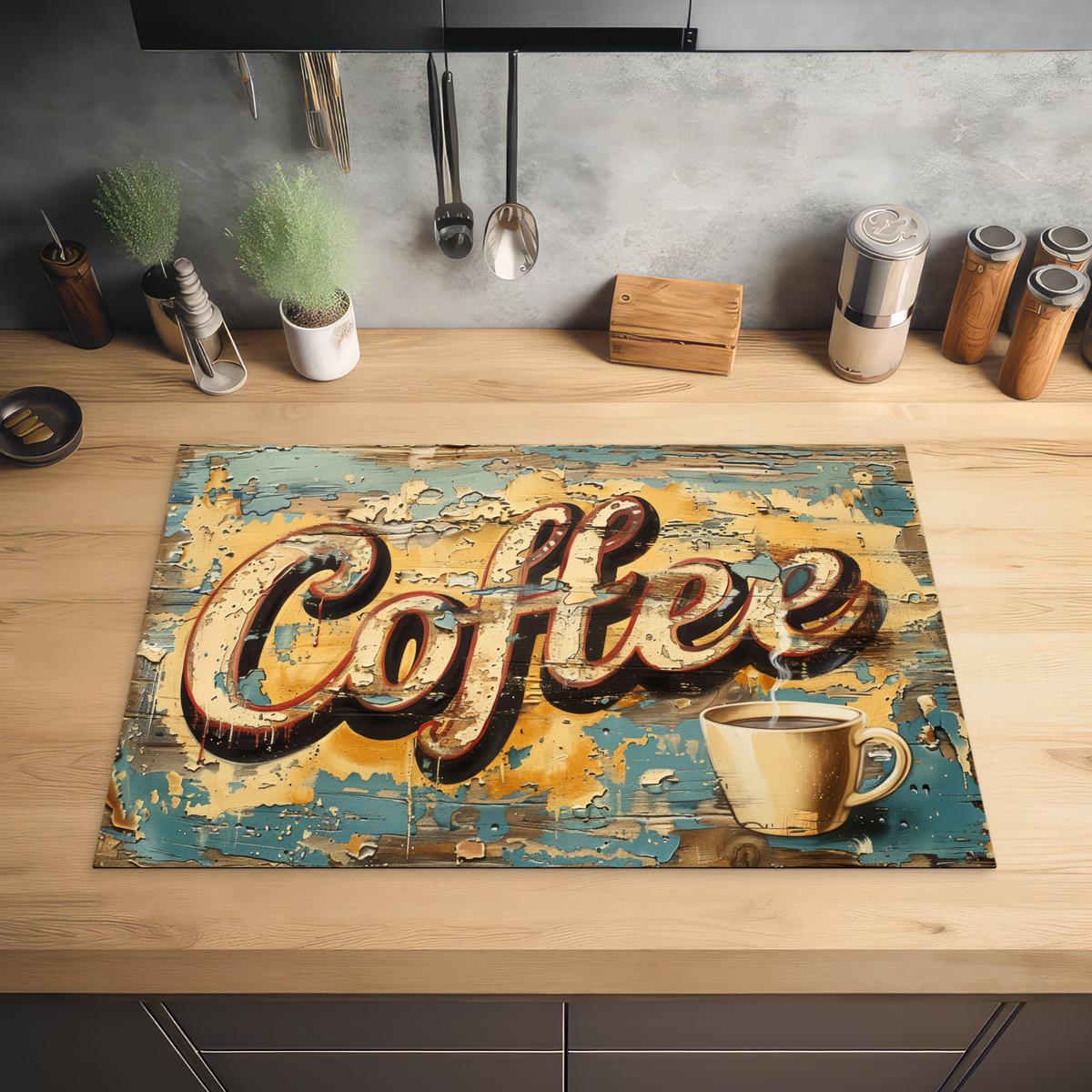 HERDABDECKPLATTE Kaffee - Vintage - Braun - Tasse Ceranfeldabdeckung 76x51.5 cm - Teakfarben, Kunststoff (76/51.5/0.2cm) - MuchoWow