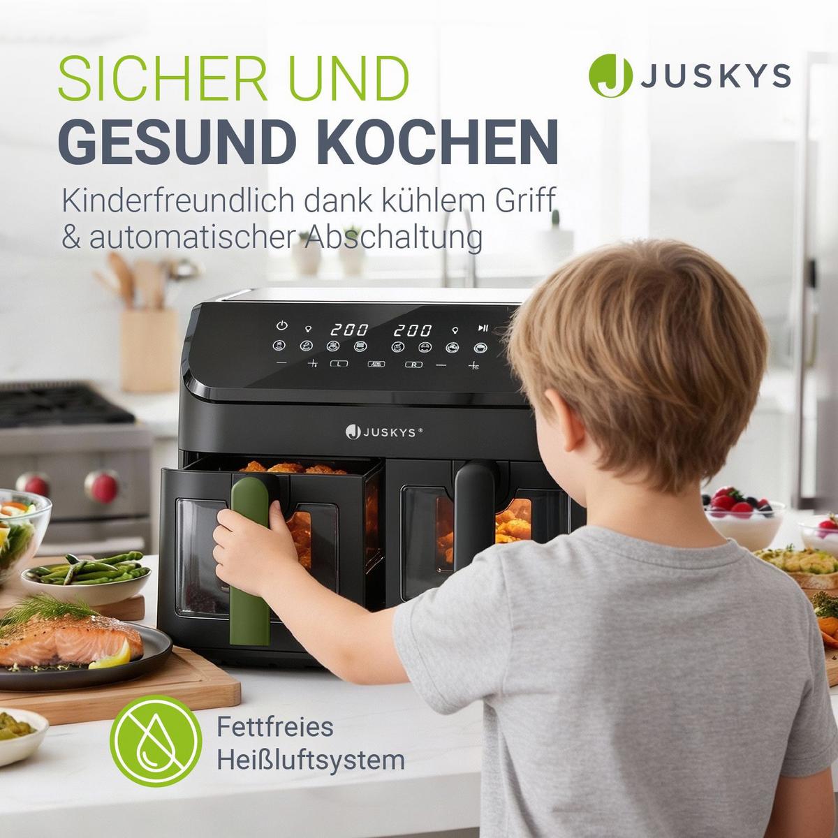 HEISSLUFTFRITTEUSE 9 L mit 2 Zonen - Schwarz, Kunststoff (41/39/30cm) - Juskys