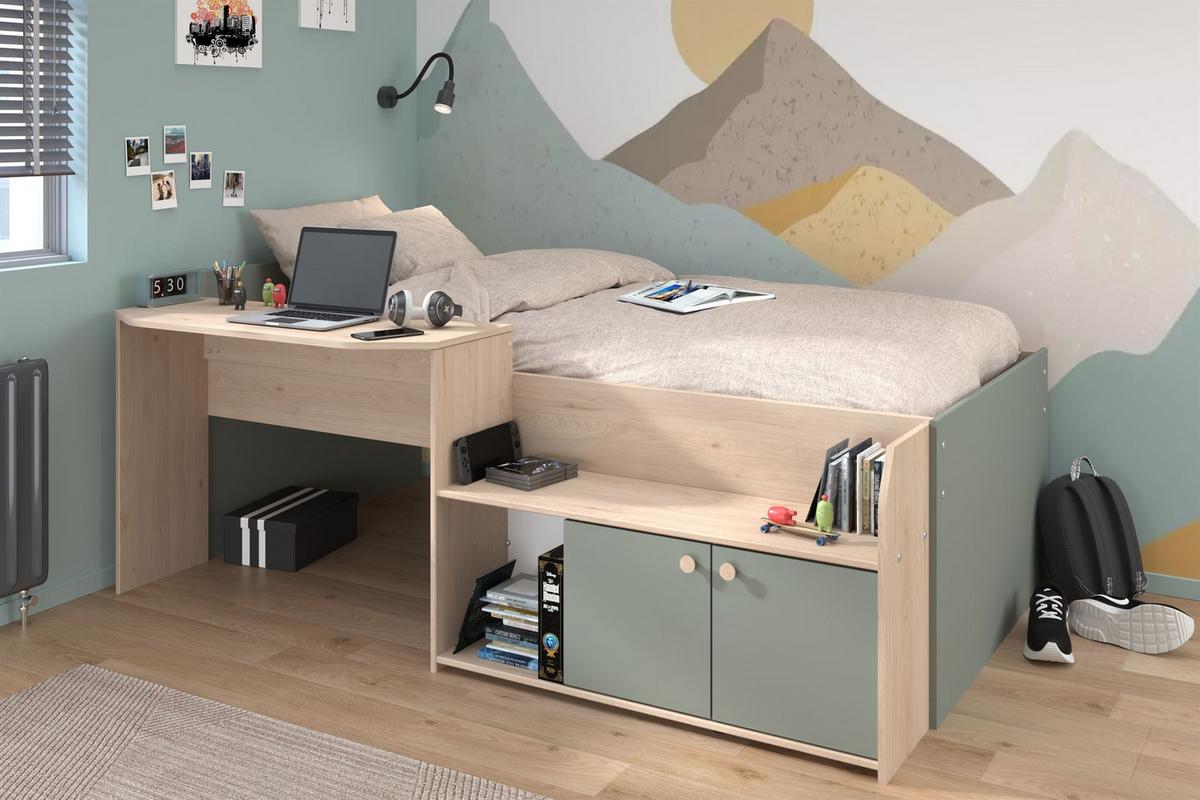 HOCHBETT halbhoch Parisot Jade 90x200 Holznachbildung Grün/Eiche - Eichefarben/Grün, Kunststoff (90/200cm) - 58aufmkessel