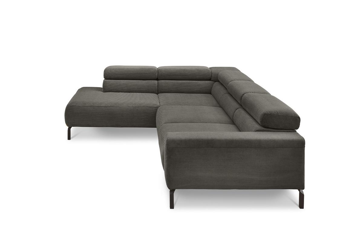 ECKSOFA MIT MOTORISCHEM SITZVORZUG DELIA Anthrazit Cord Relaxfunktion - Anthrazit/Schwarz, Textil/Metall (276/219cm) - KAWOLA