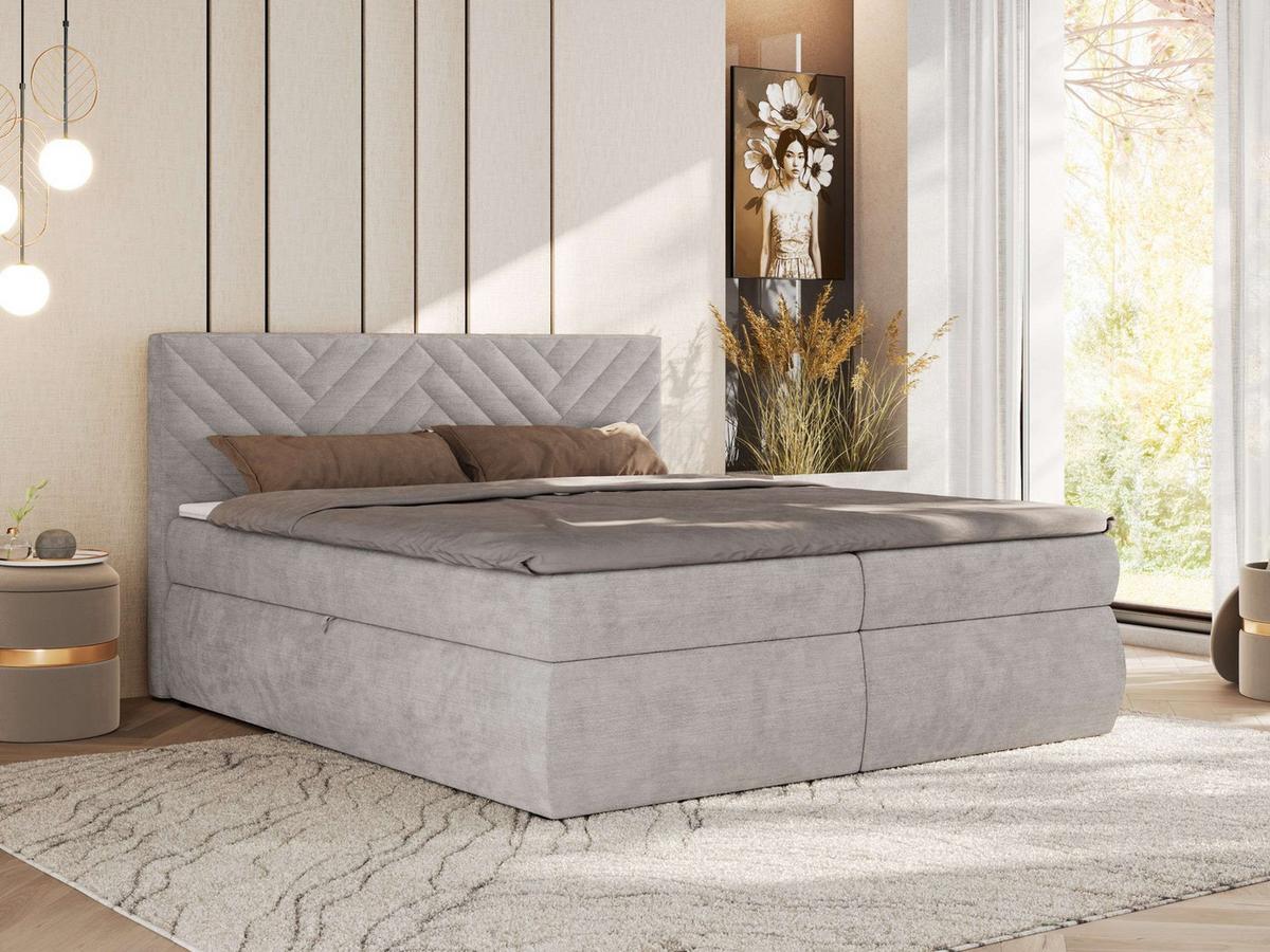 BOXBETT AVERTA 140/200 - Hellgrau Schenille glatt - H4 - Hellgrau, Textil (140/200cm) - MKS