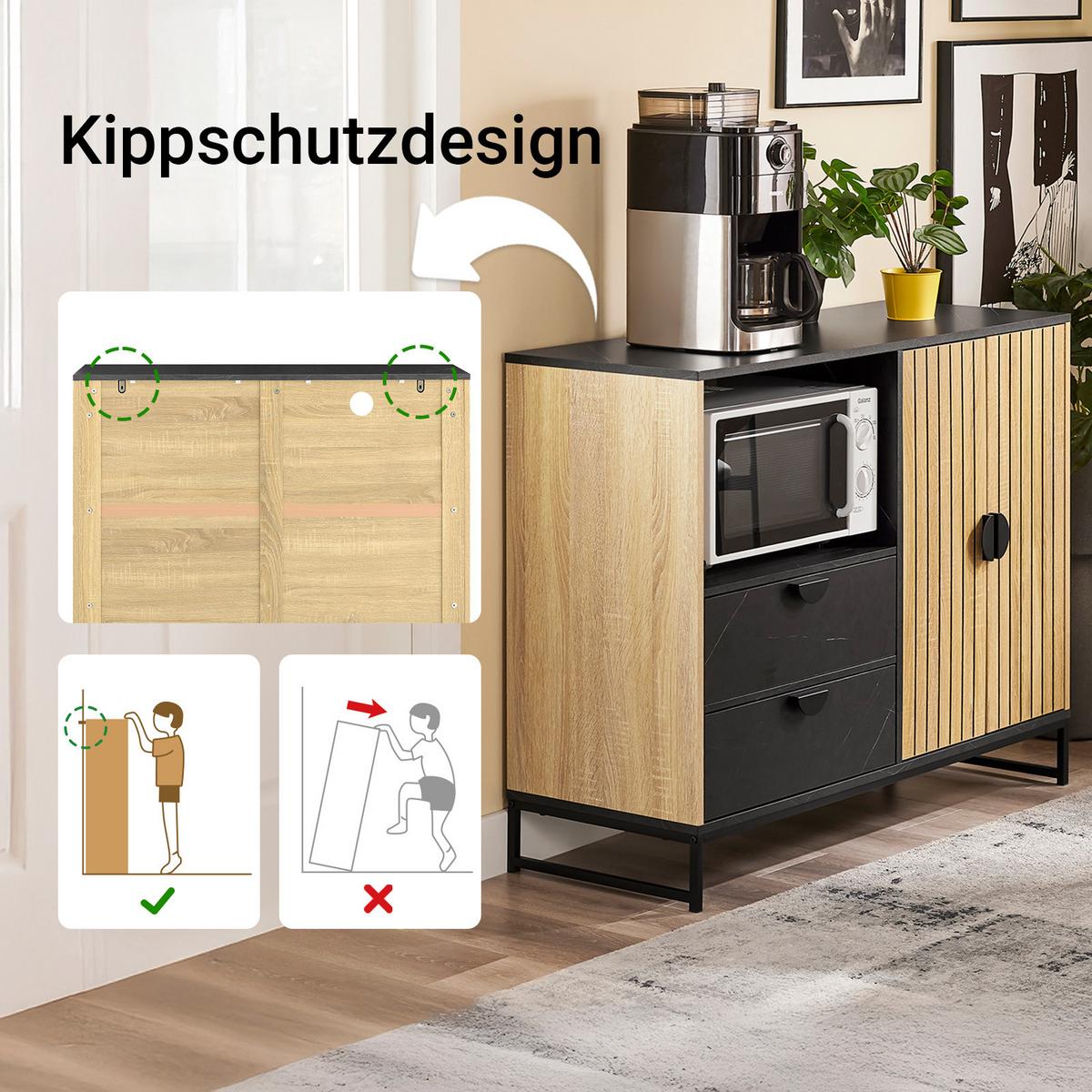 SIDEBOARD Eiche-Schwarz 107×40×85 cm - Schwarz/Naturfarben, Holzwerkstoff (107/40/85cm) - SoBuy