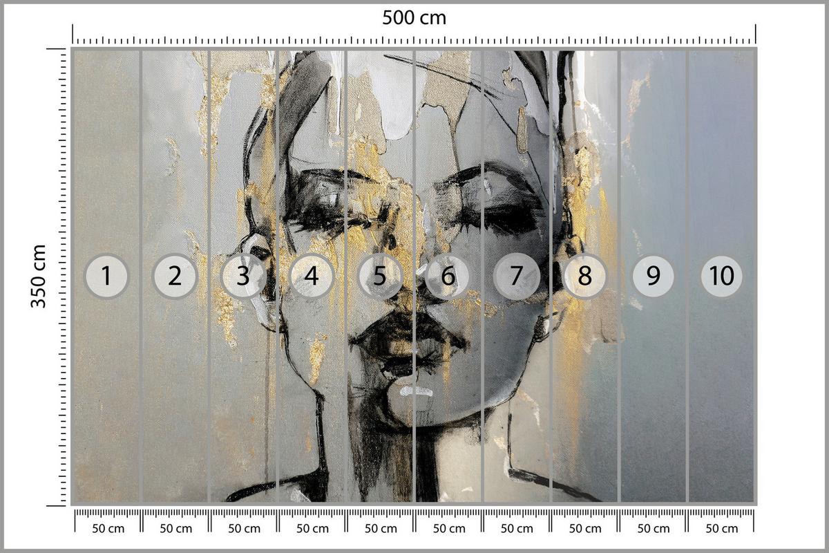 FOTOTAPETE für Wohnzimmer Frau Abstraktes Porträt Beton Modern Gold 500x350 - Gelb/Goldfarben, Papier (500/350cm) - Muralo