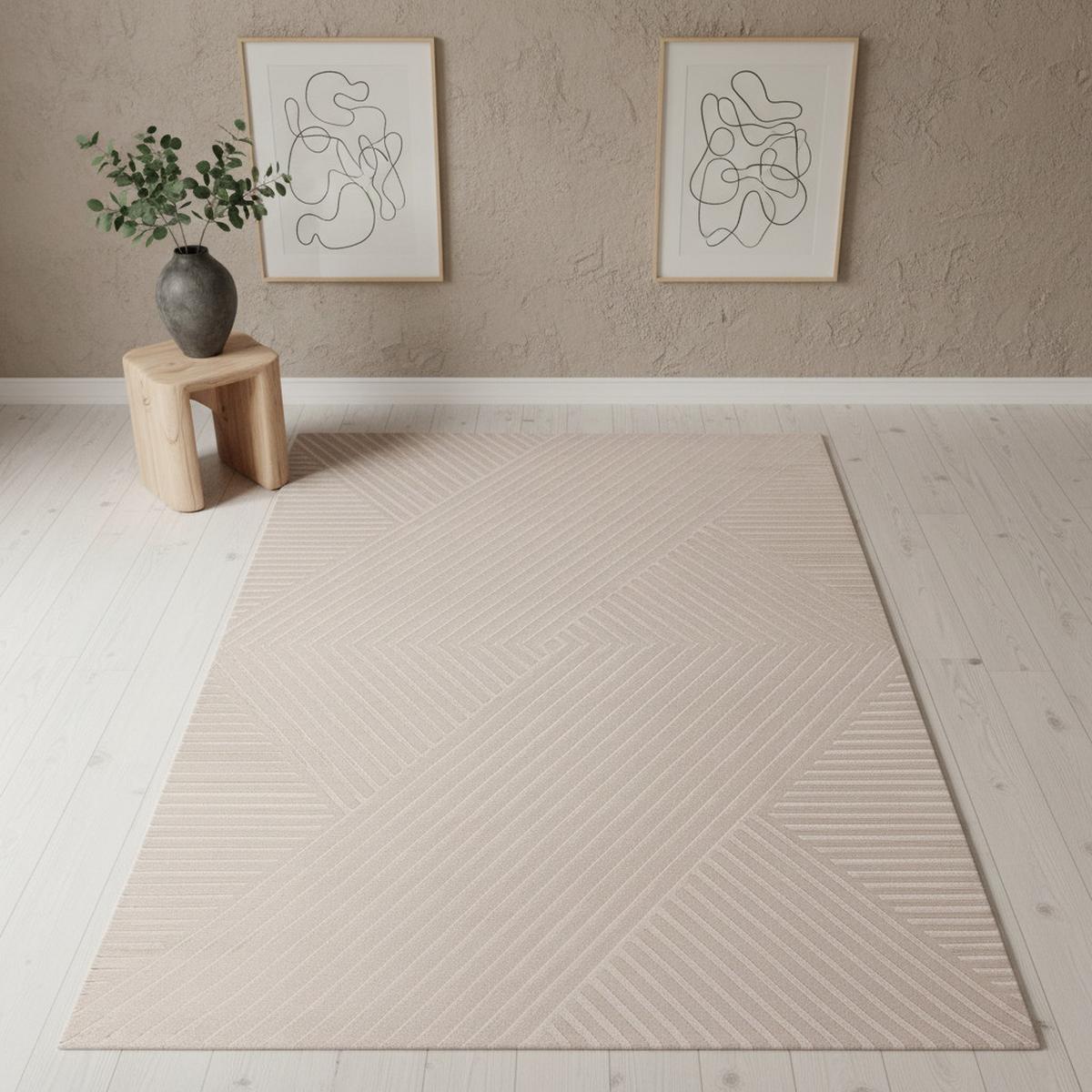 TEPPICH Kurzflor ILLER in Beige, mit 3D-Design, aus Jute, Florhöhe 12 mm, 80 x 150 cm - Beige, Textil (80/150cm) - KADIMA DESIGN
