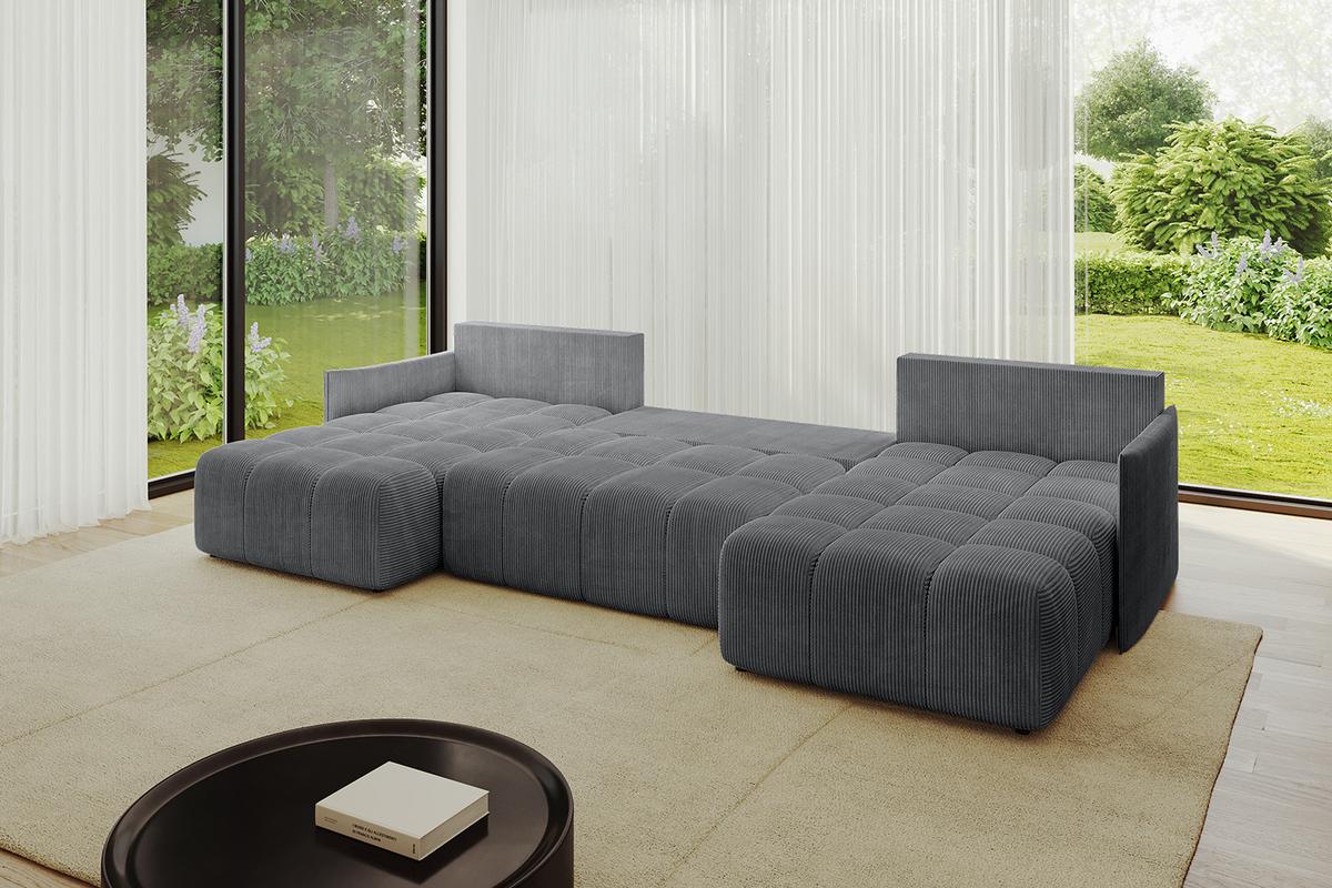 WOHNLANDSCHAFT LONLI-U 355x189x68 Dunkelgrau Cord - Dunkelgrau, Holzwerkstoff/Kunststoff (355/68/189cm) - ALTDECOR