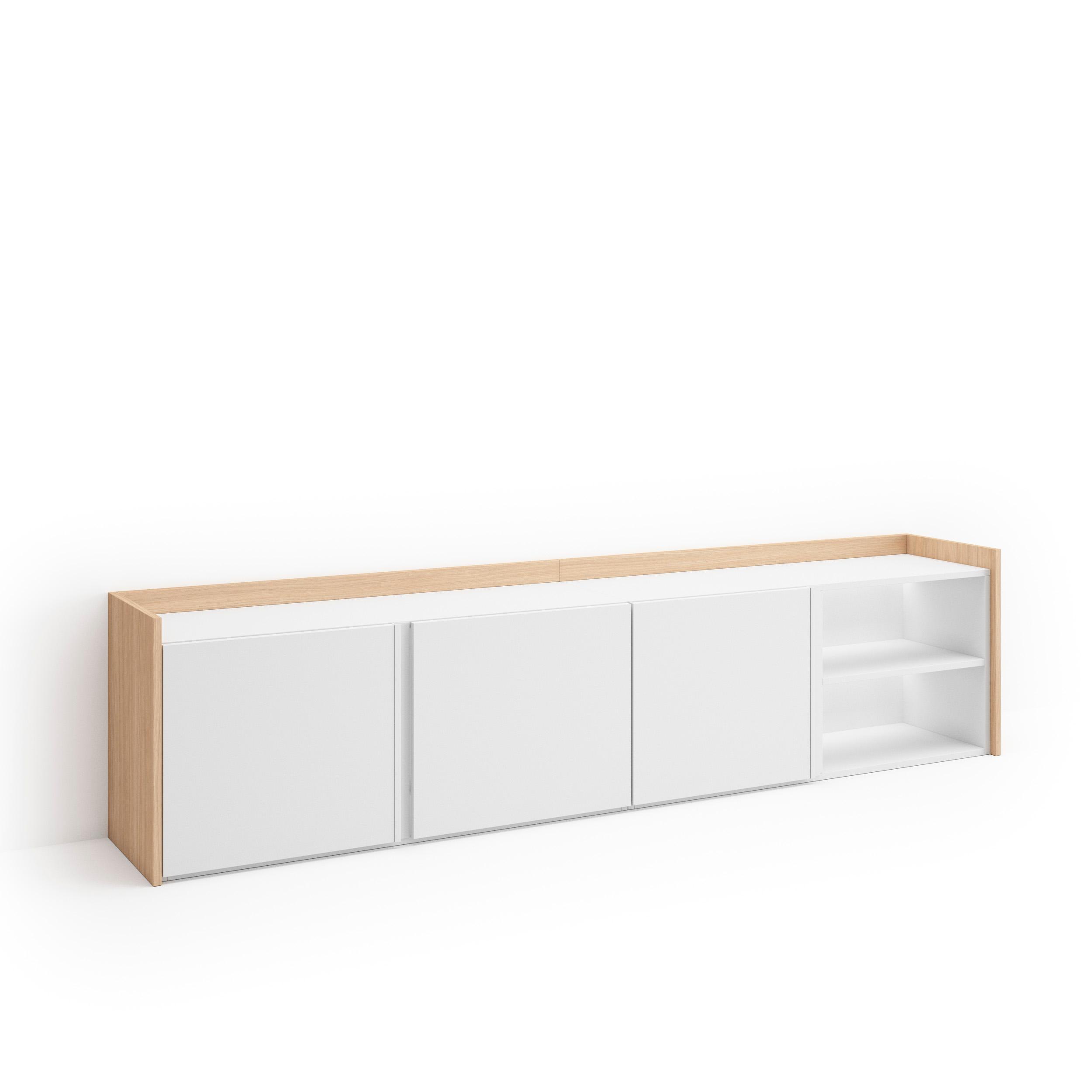 LOWBOARD, Weiß und Eiche, 207/35/50cm, mit Led - Weiß, Holzwerkstoff (207/50/35cm) - Skraut Home