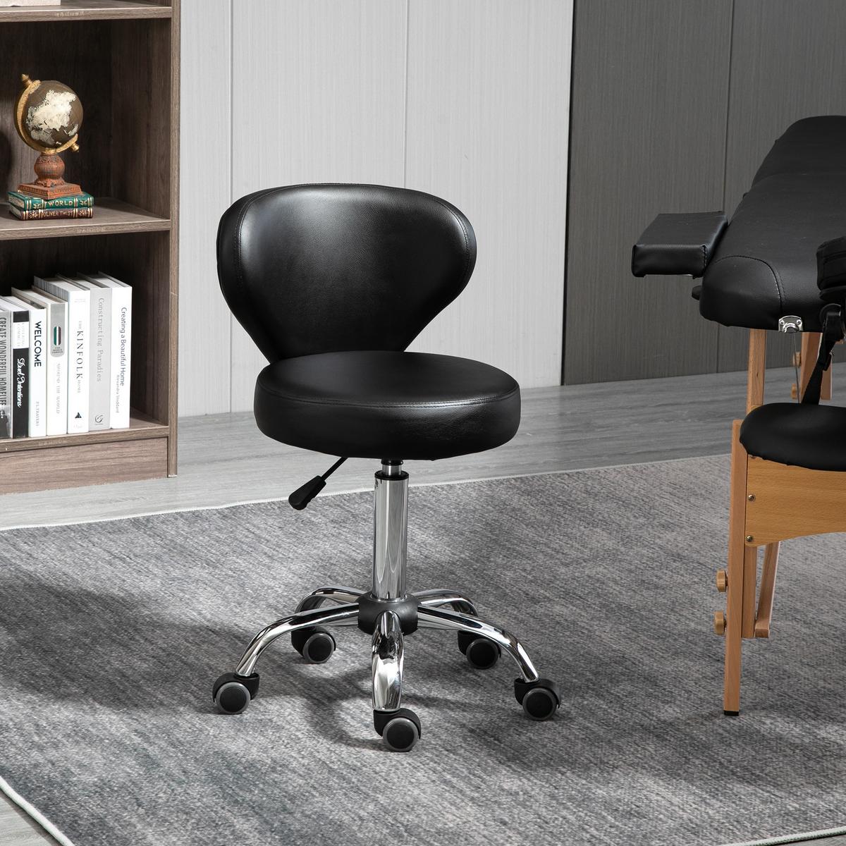 ROLLHOCKER höhenverstellbar Drehhocker drehbar Salon Hocker mit Lehne Schwarz - Schwarz, Kunststoff (45/88/54cm) - HOMCOM